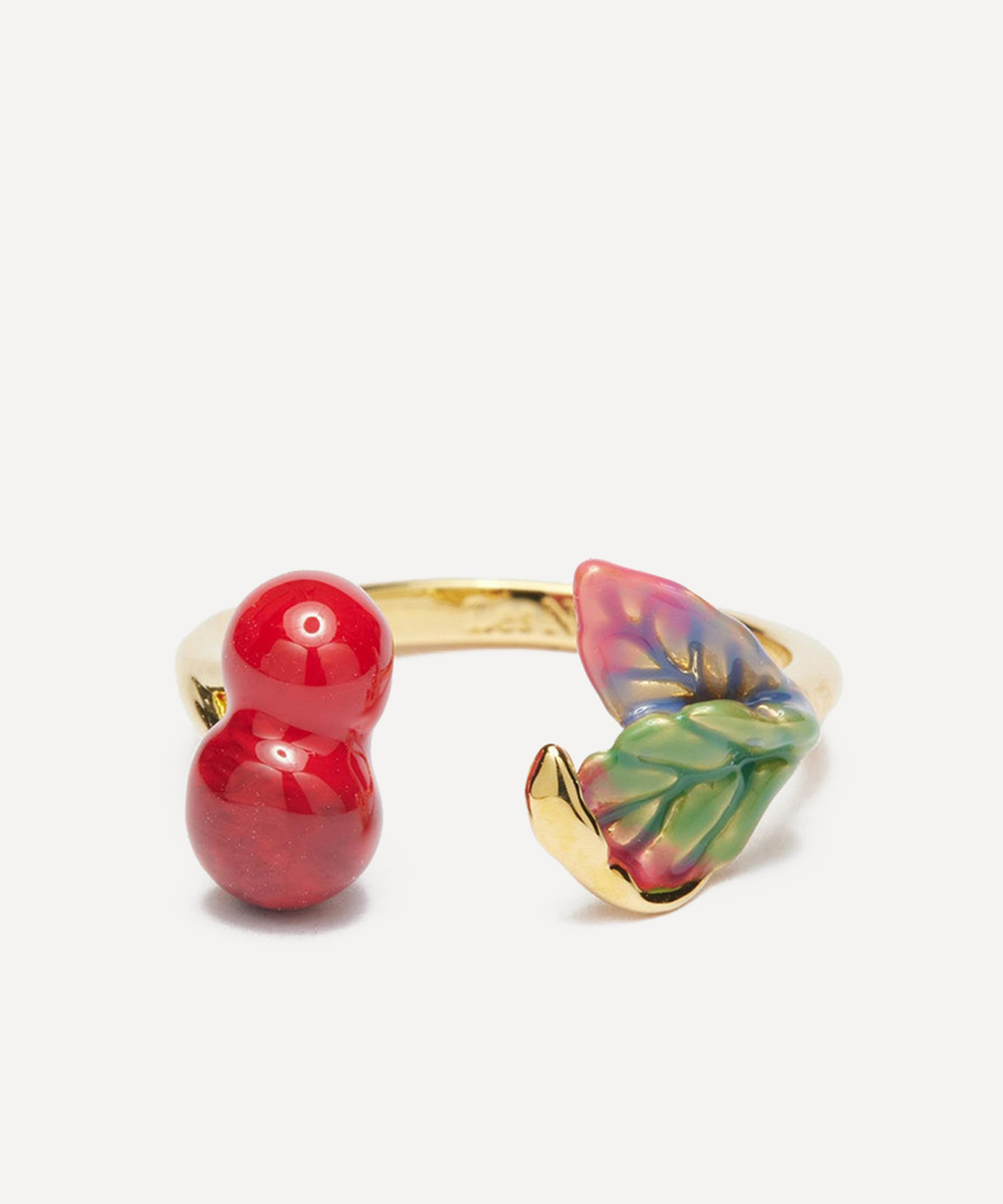 Les N&eacute;r&eacute;ides - Gold-Plated Cherries and Leaves Adjustable Ring image number 2