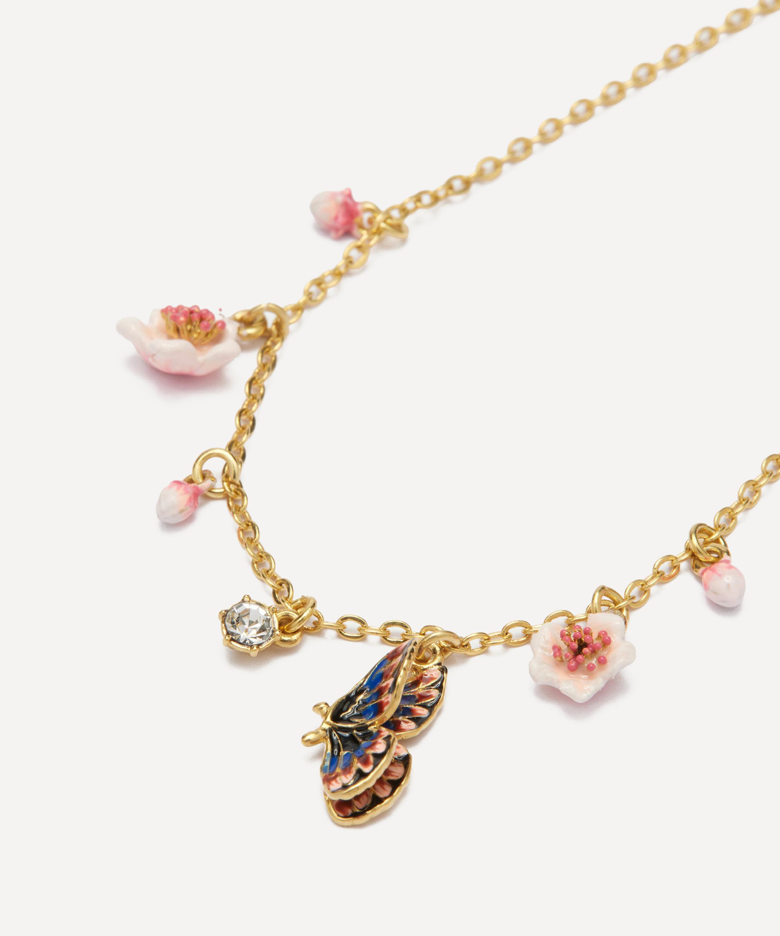 Les N&eacute;r&eacute;ides - Gold-Plated Japanese Emperor Butterfly and Cherry Blossom Thin Bracelet image number 1