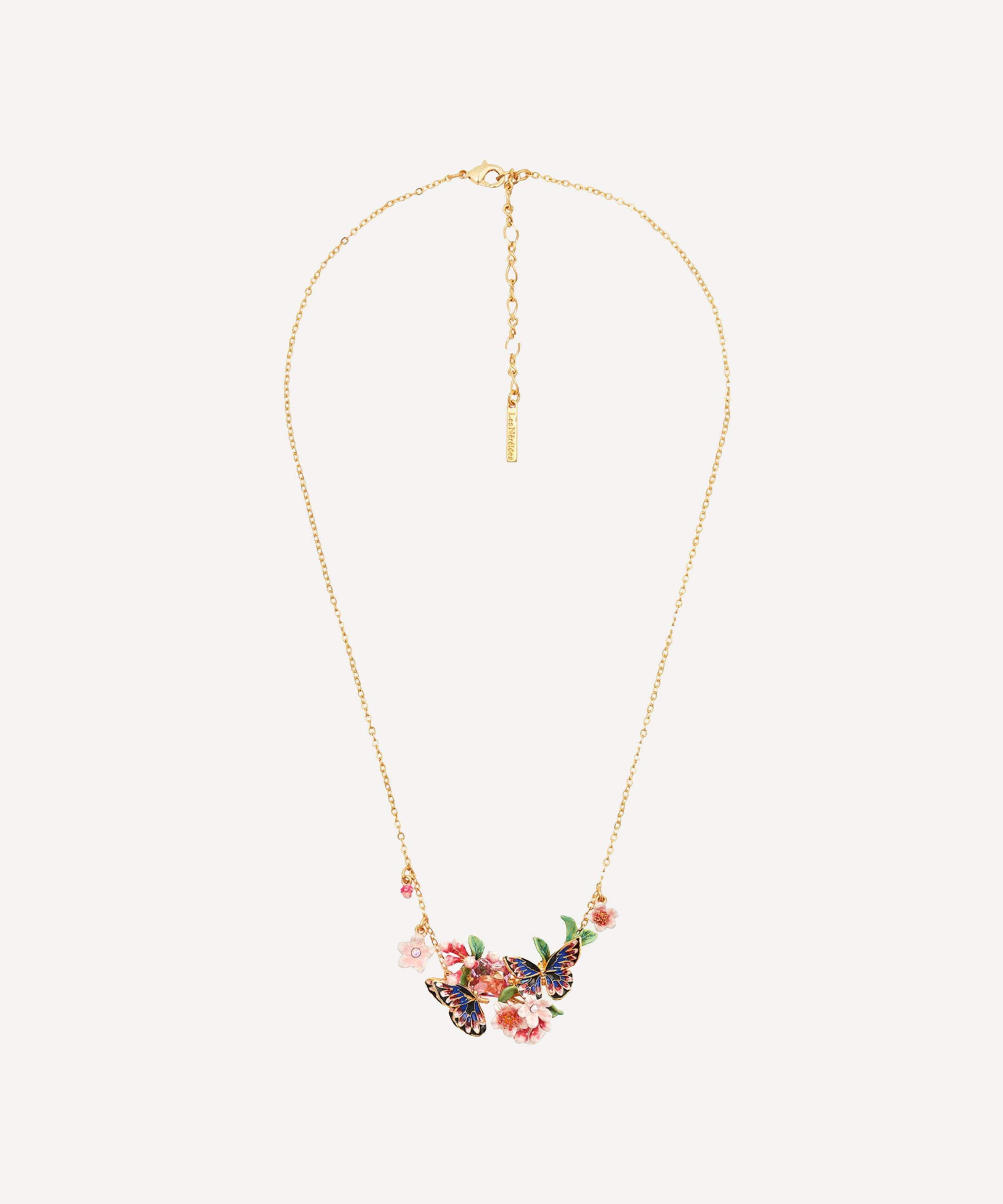Les N&eacute;r&eacute;ides - Gold-Plated Japanese Emperor Butterfly and Cherry Blossom Double Collar Necklace image number 0