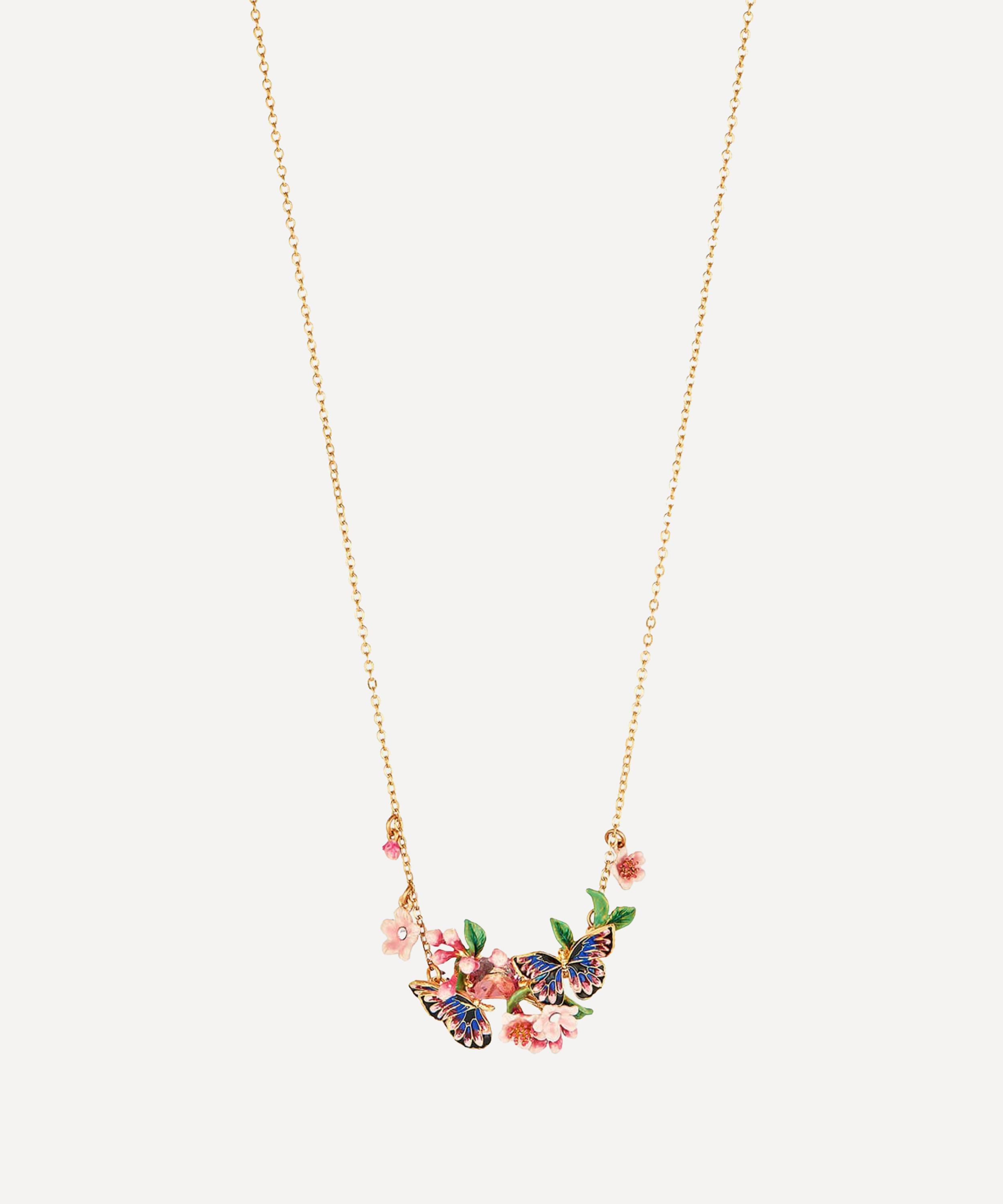 Les N&eacute;r&eacute;ides - Gold-Plated Japanese Emperor Butterfly and Cherry Blossom Double Collar Necklace image number 1