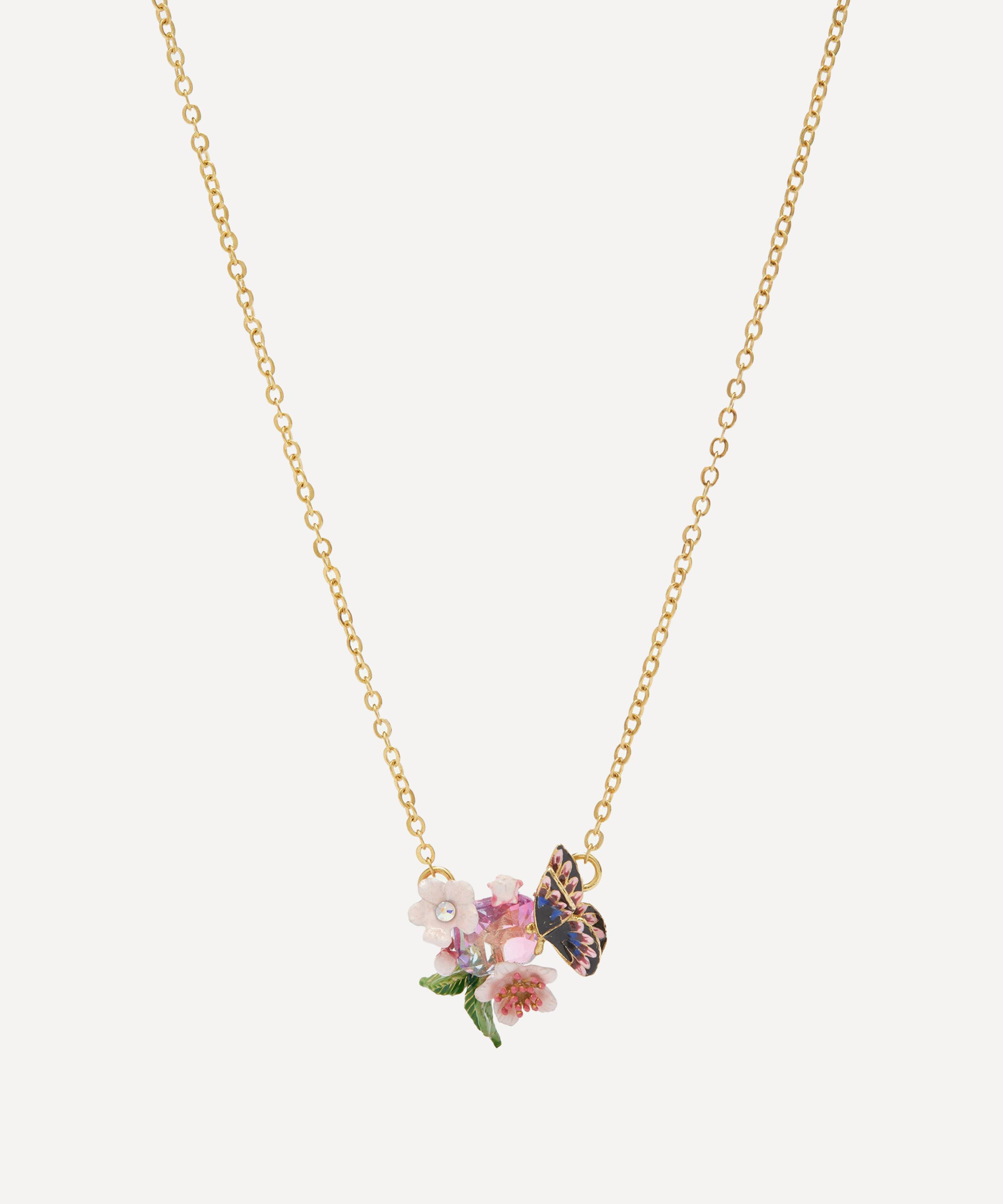 Les N&eacute;r&eacute;ides - Gold-Plated Japanese Emperor Butterfly and Cherry Blossom Necklace image number 0