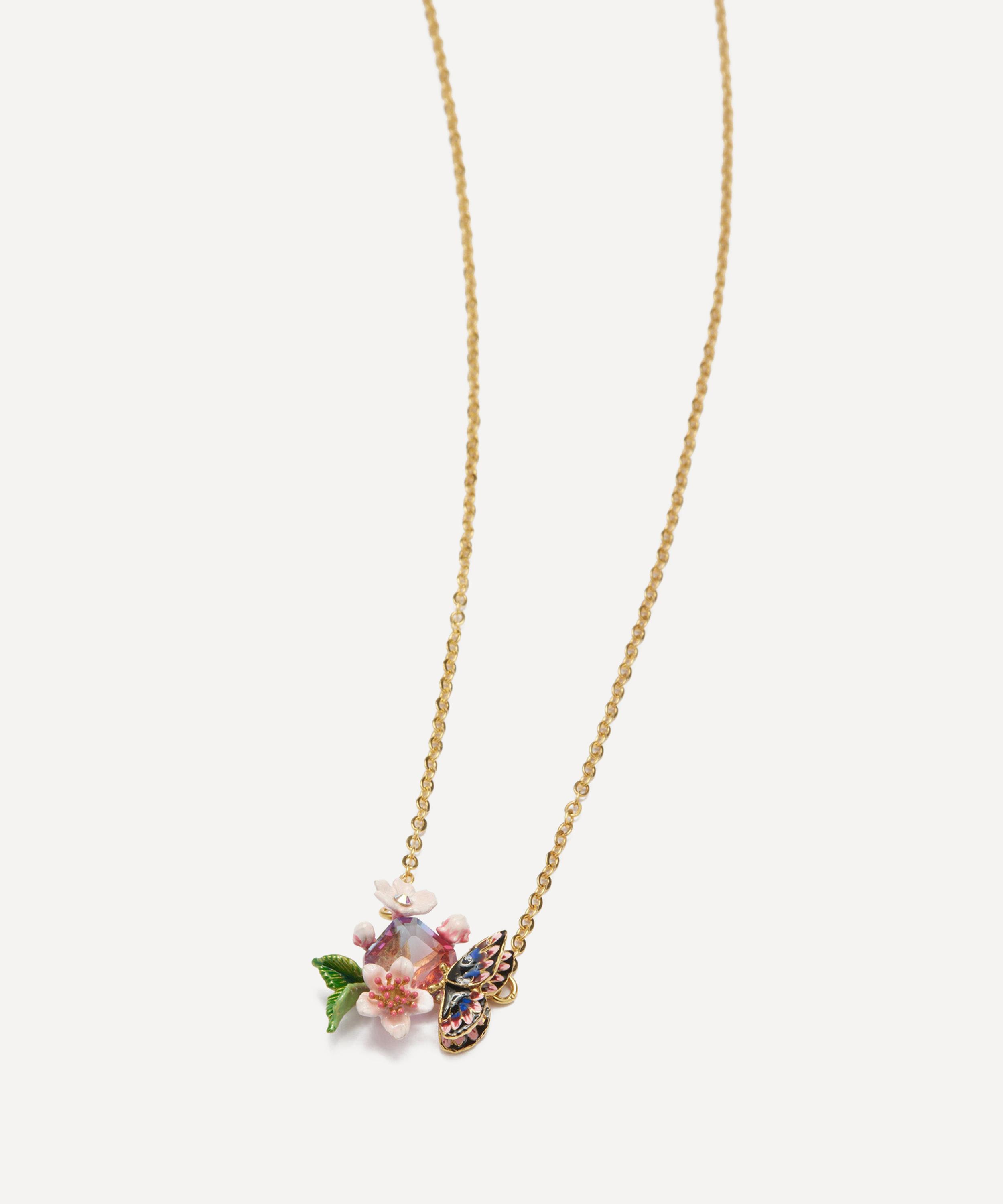 Les N&eacute;r&eacute;ides - Gold-Plated Japanese Emperor Butterfly and Cherry Blossom Necklace image number 1