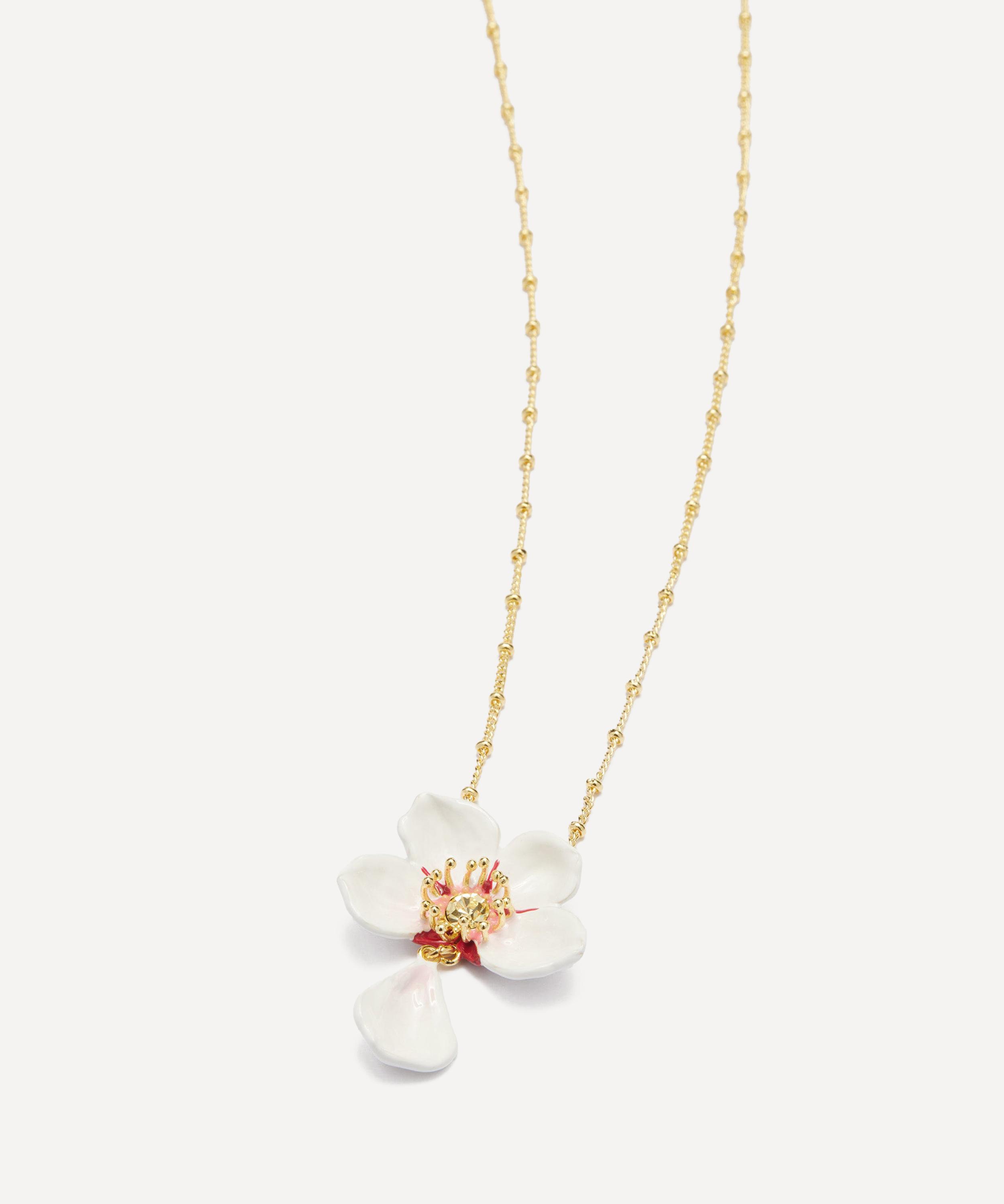 Les N&eacute;r&eacute;ides - Gold-Plated Japanese White Cherry Blossom Pendant Necklace image number 1