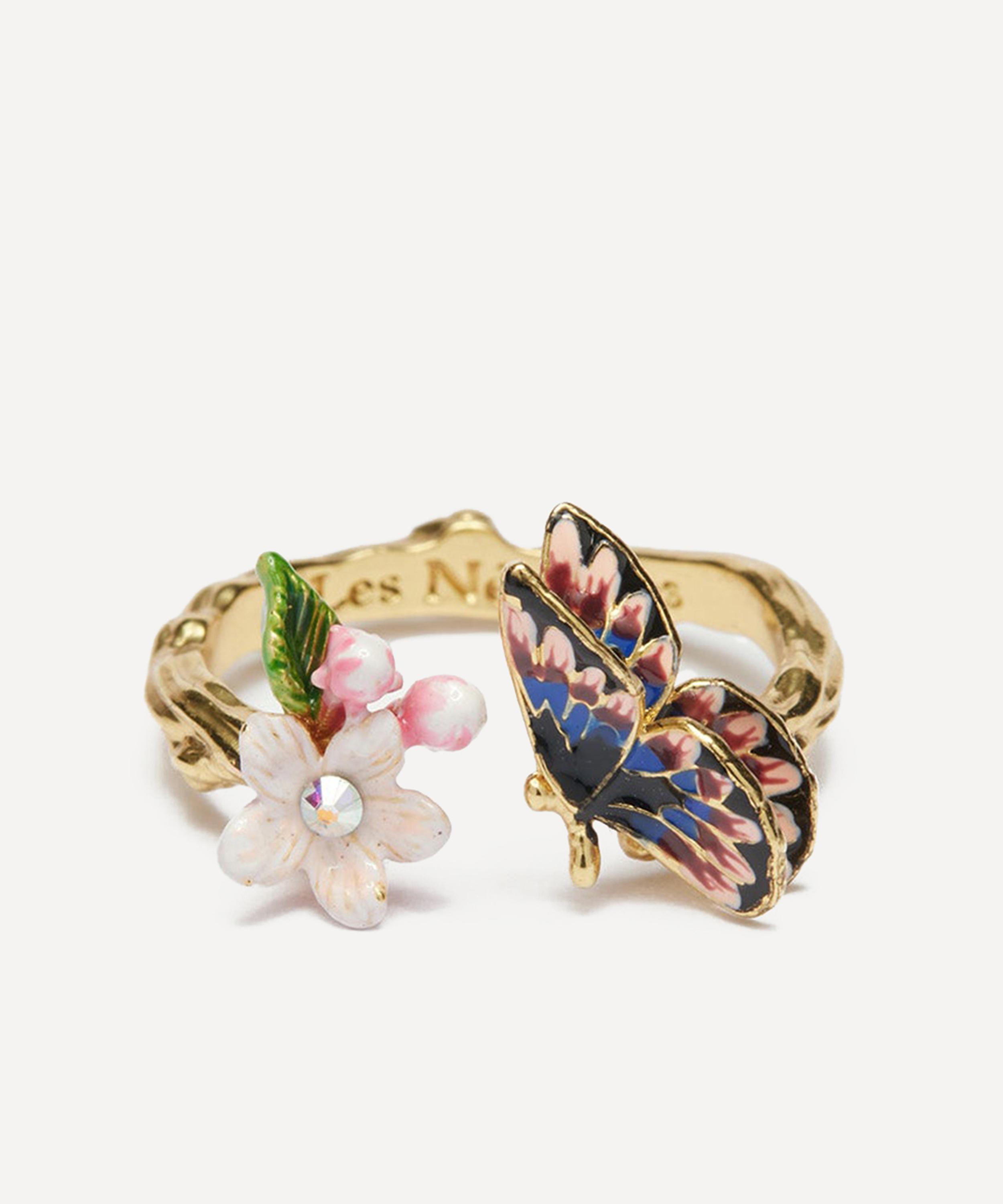 Les N&eacute;r&eacute;ides - Gold-Plated Japanese Emperor Butterfly and Cherry Blossom Adjustable Ring image number 0