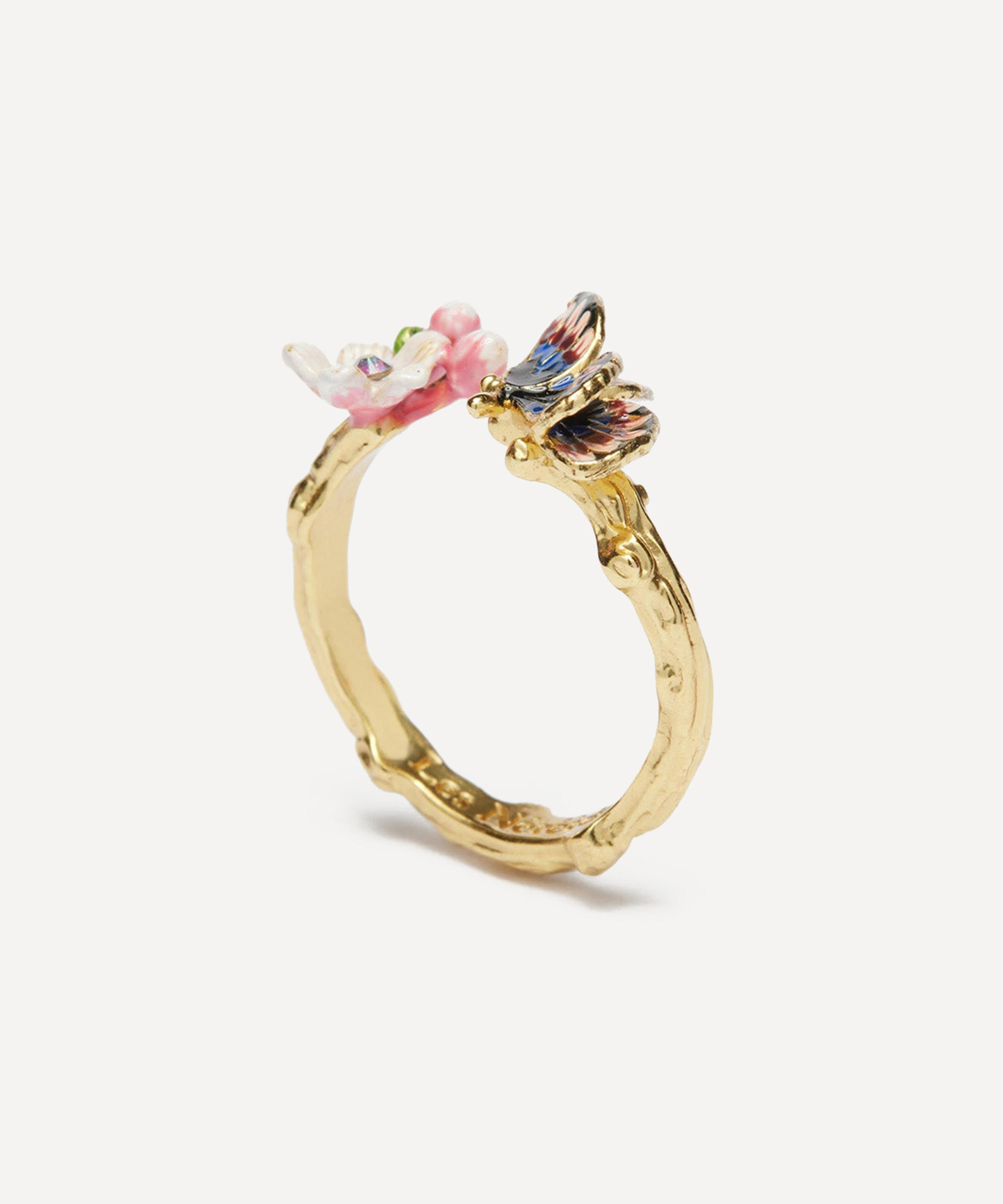Les N&eacute;r&eacute;ides - Gold-Plated Japanese Emperor Butterfly and Cherry Blossom Adjustable Ring image number 2