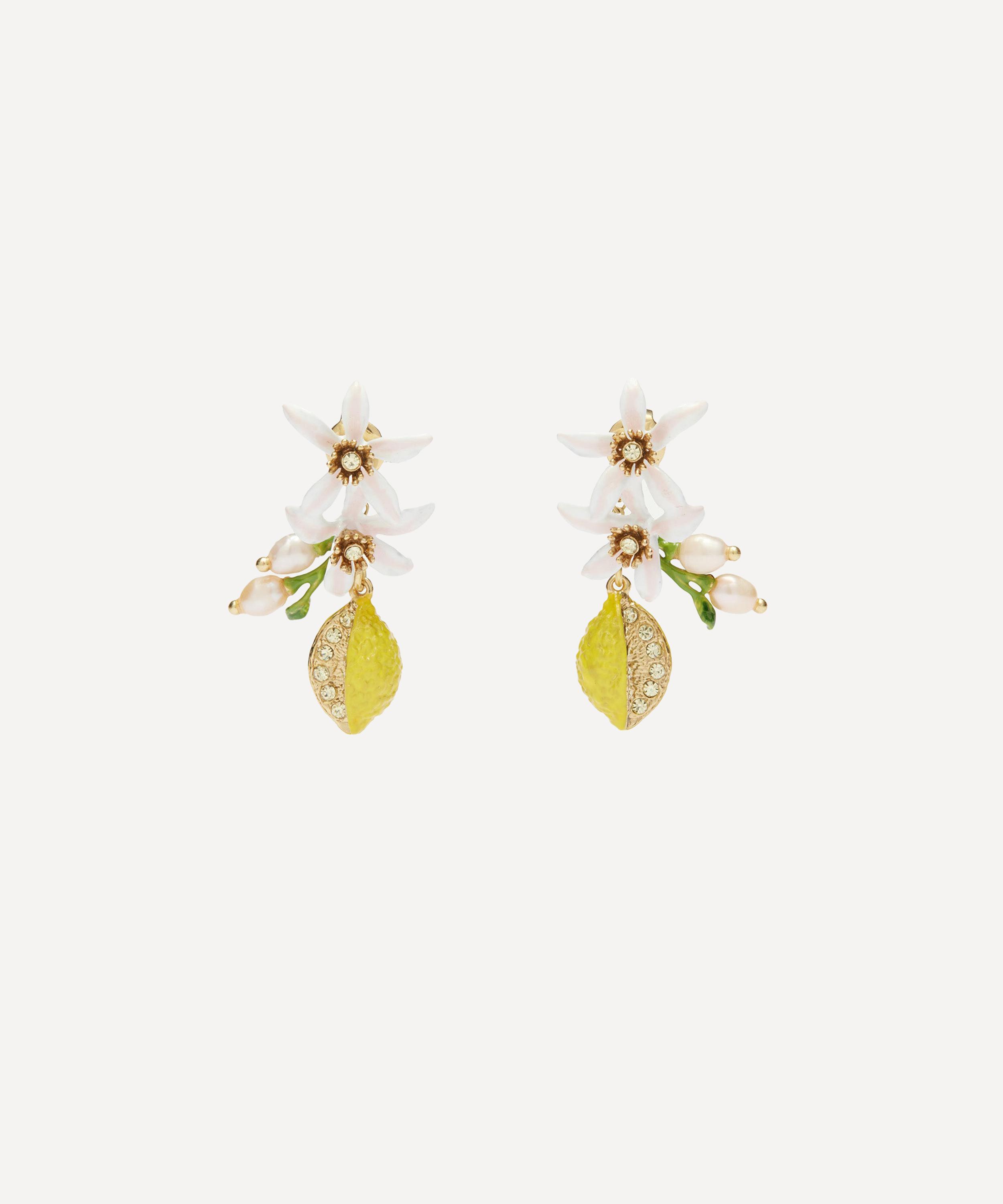 Les N&eacute;r&eacute;ides - Gold-Plated Half Lemon and Lemon Blossom Drop Earrings image number 0