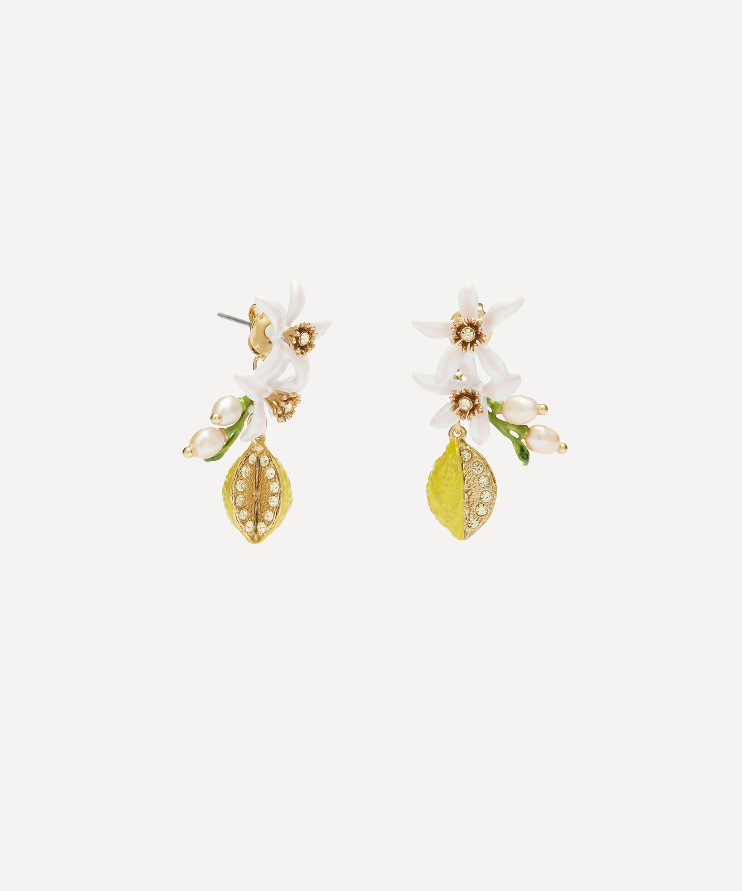 Les N&eacute;r&eacute;ides - Gold-Plated Half Lemon and Lemon Blossom Drop Earrings image number 1
