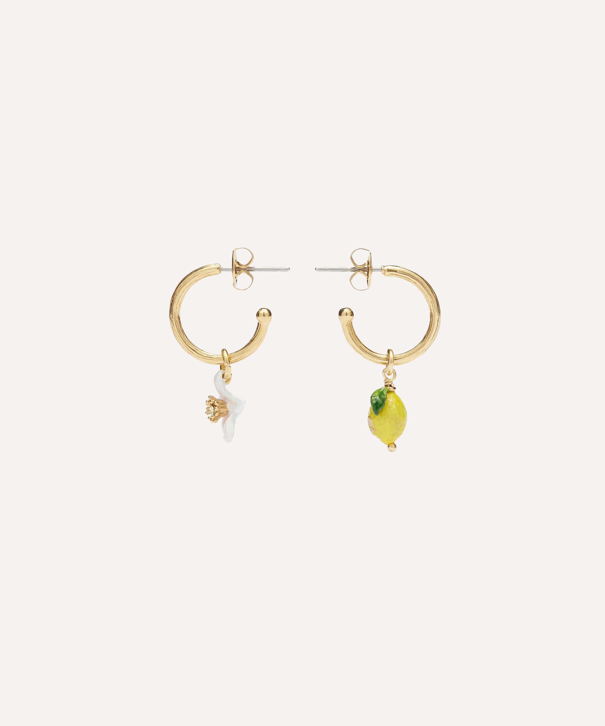 Les N&eacute;r&eacute;ides - Gold-Plated Lemon and Lemon White Blossom Drop Hoop Earrings image number 0