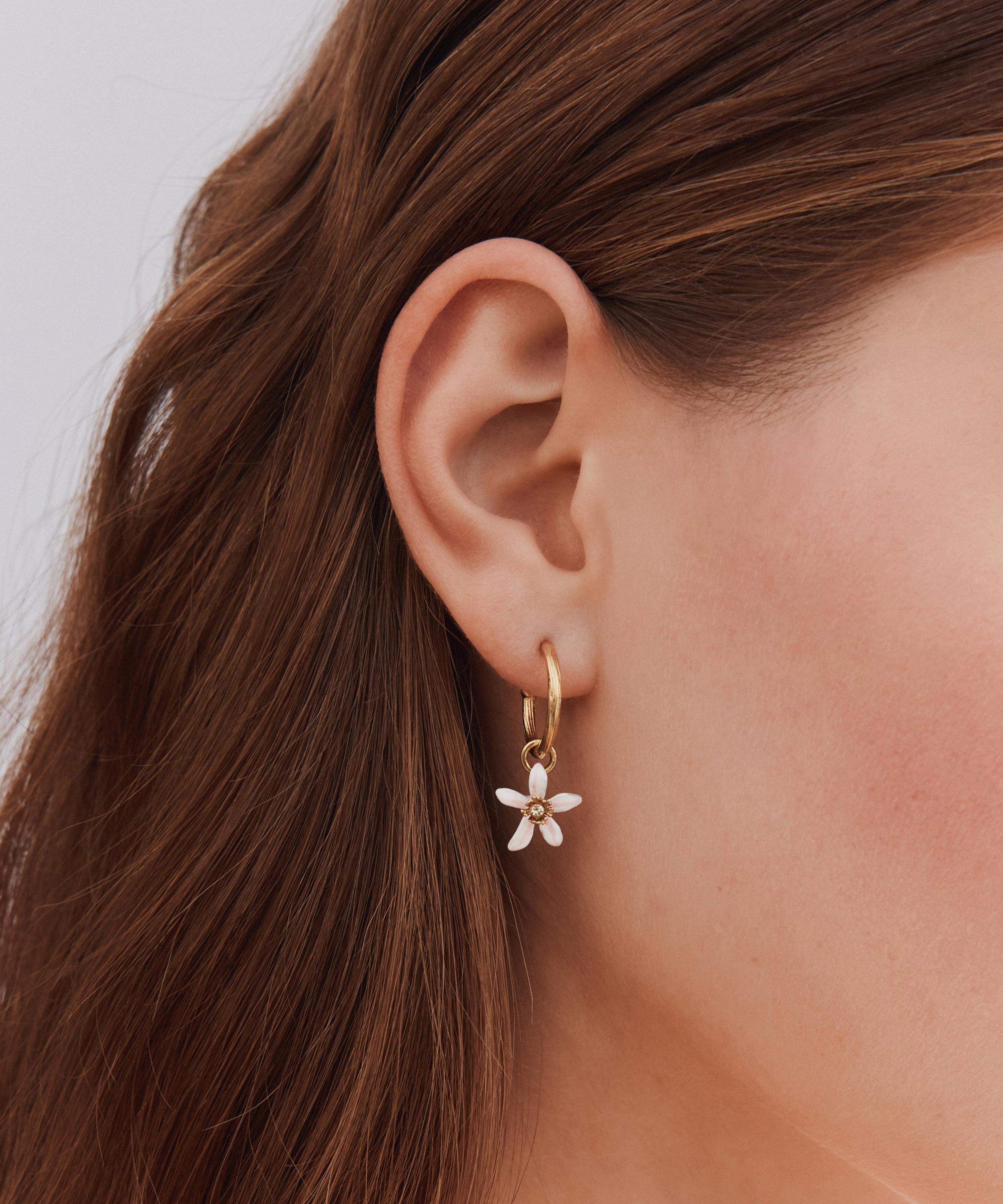 Les N&eacute;r&eacute;ides - Gold-Plated Lemon and Lemon White Blossom Drop Hoop Earrings image number 1