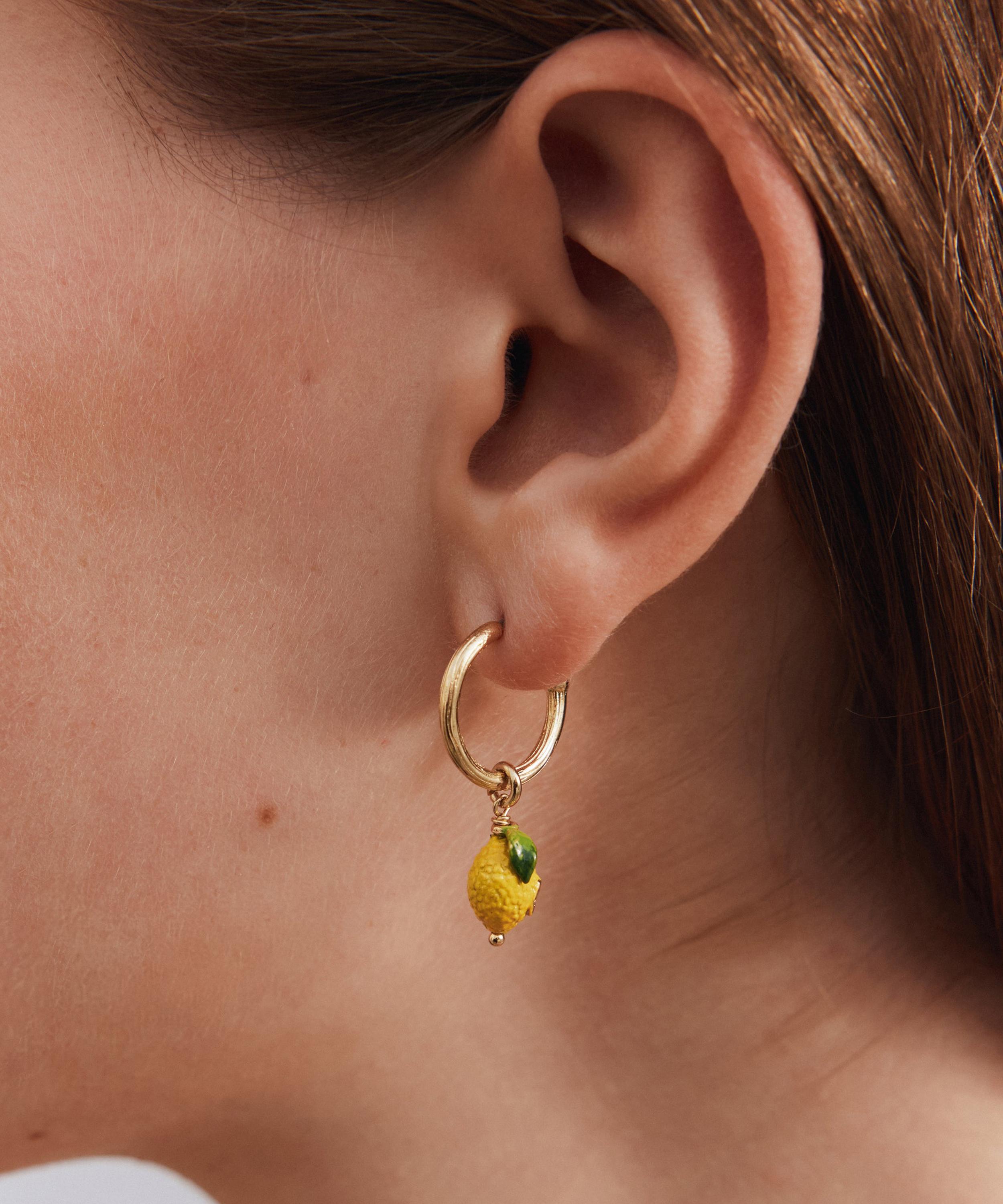 Les N&eacute;r&eacute;ides - Gold-Plated Lemon and Lemon White Blossom Drop Hoop Earrings image number 2