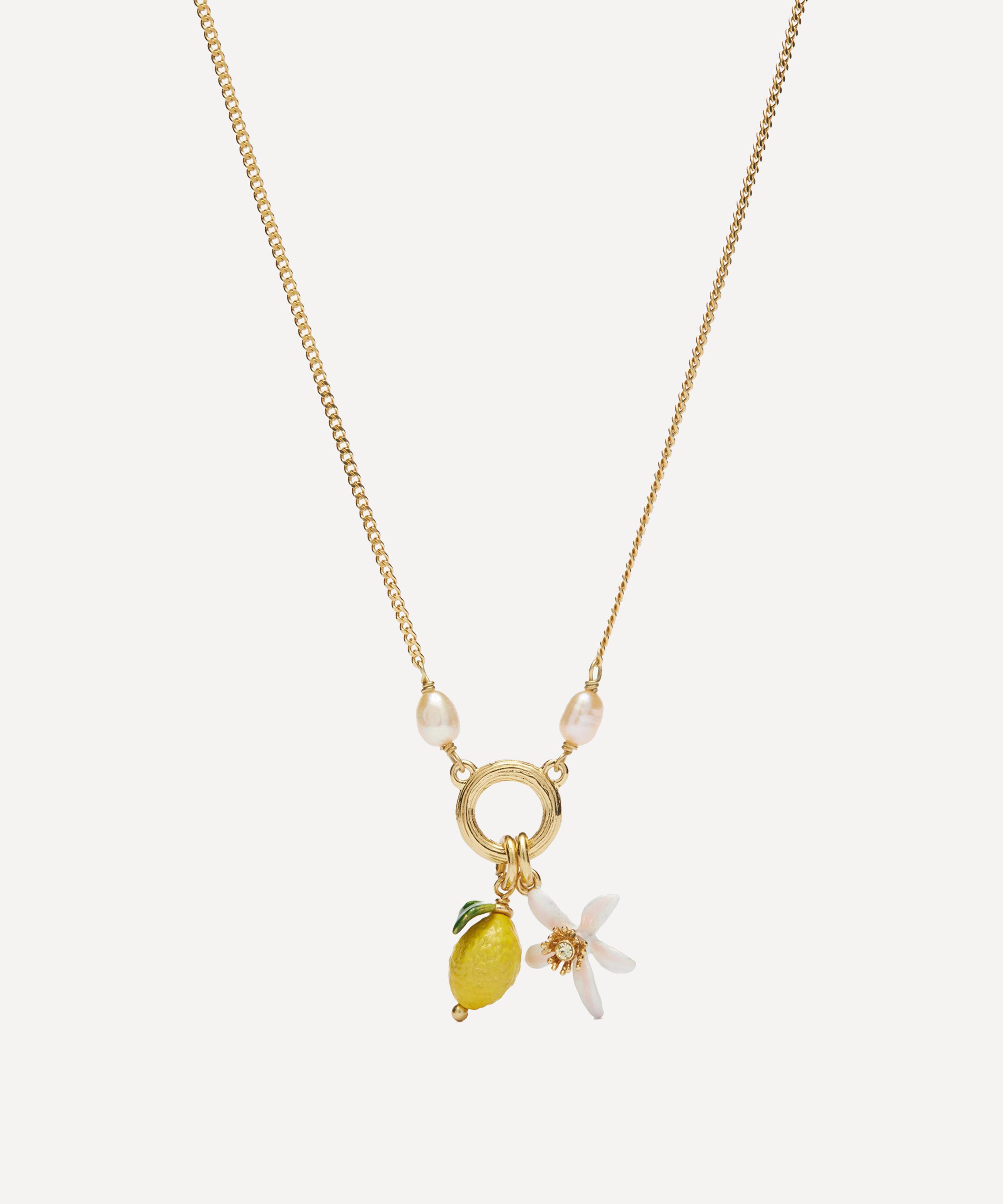 Les N&eacute;r&eacute;ides - Gold-Plated Lemon and Lemon Blossom Pendant Necklace image number 0