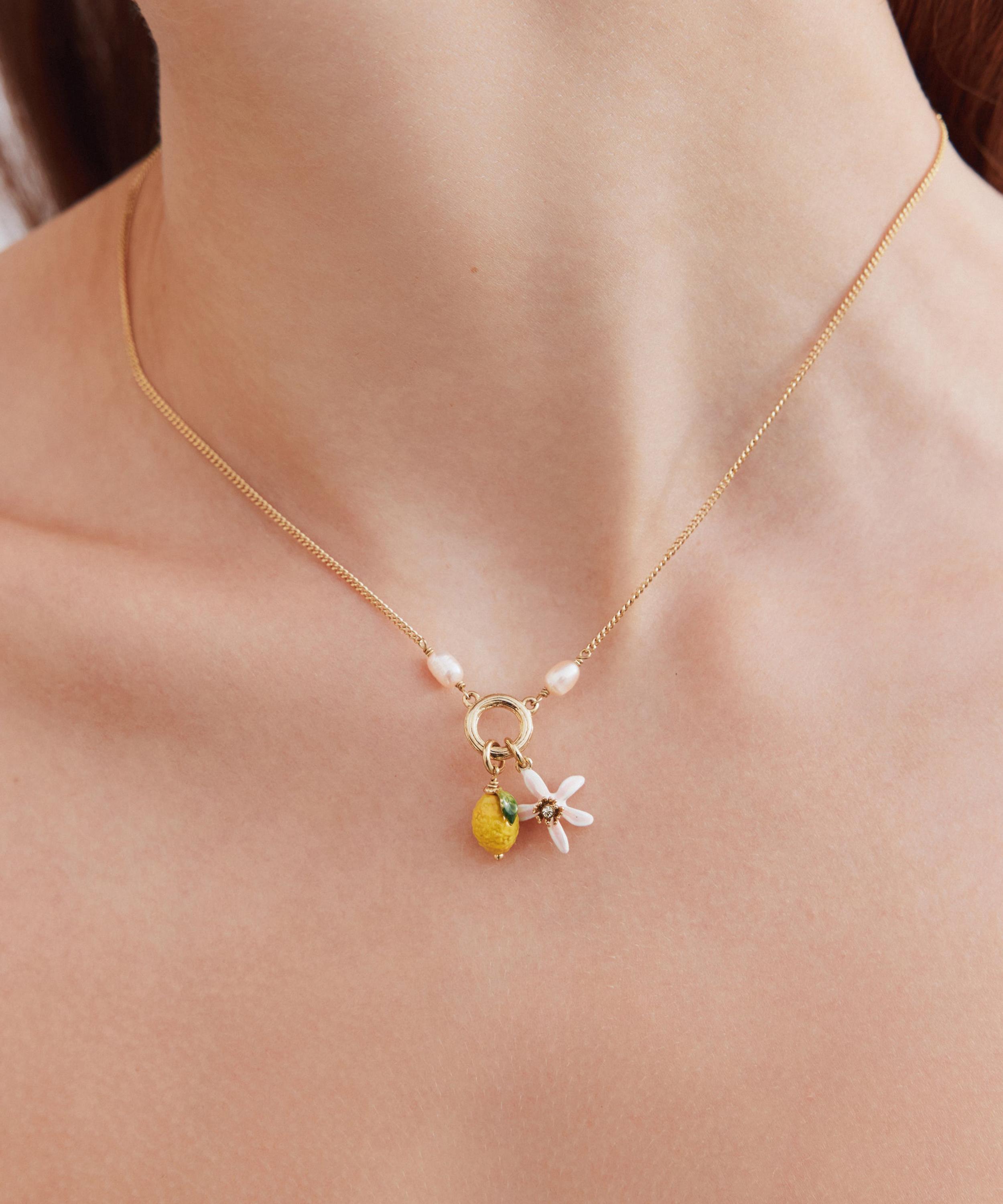 Les N&eacute;r&eacute;ides - Gold-Plated Lemon and Lemon Blossom Pendant Necklace image number 1