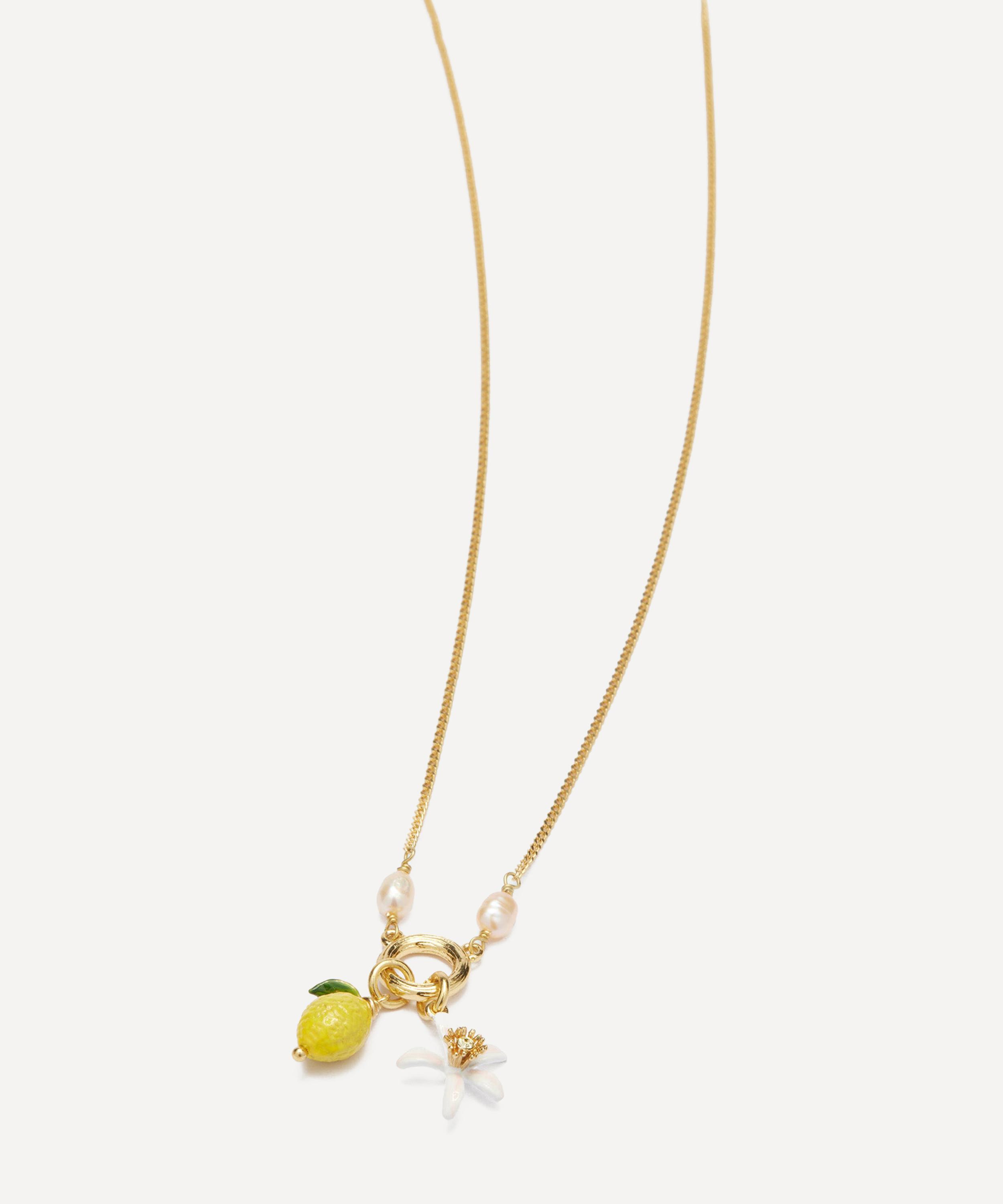 Les N&eacute;r&eacute;ides - Gold-Plated Lemon and Lemon Blossom Pendant Necklace image number 2