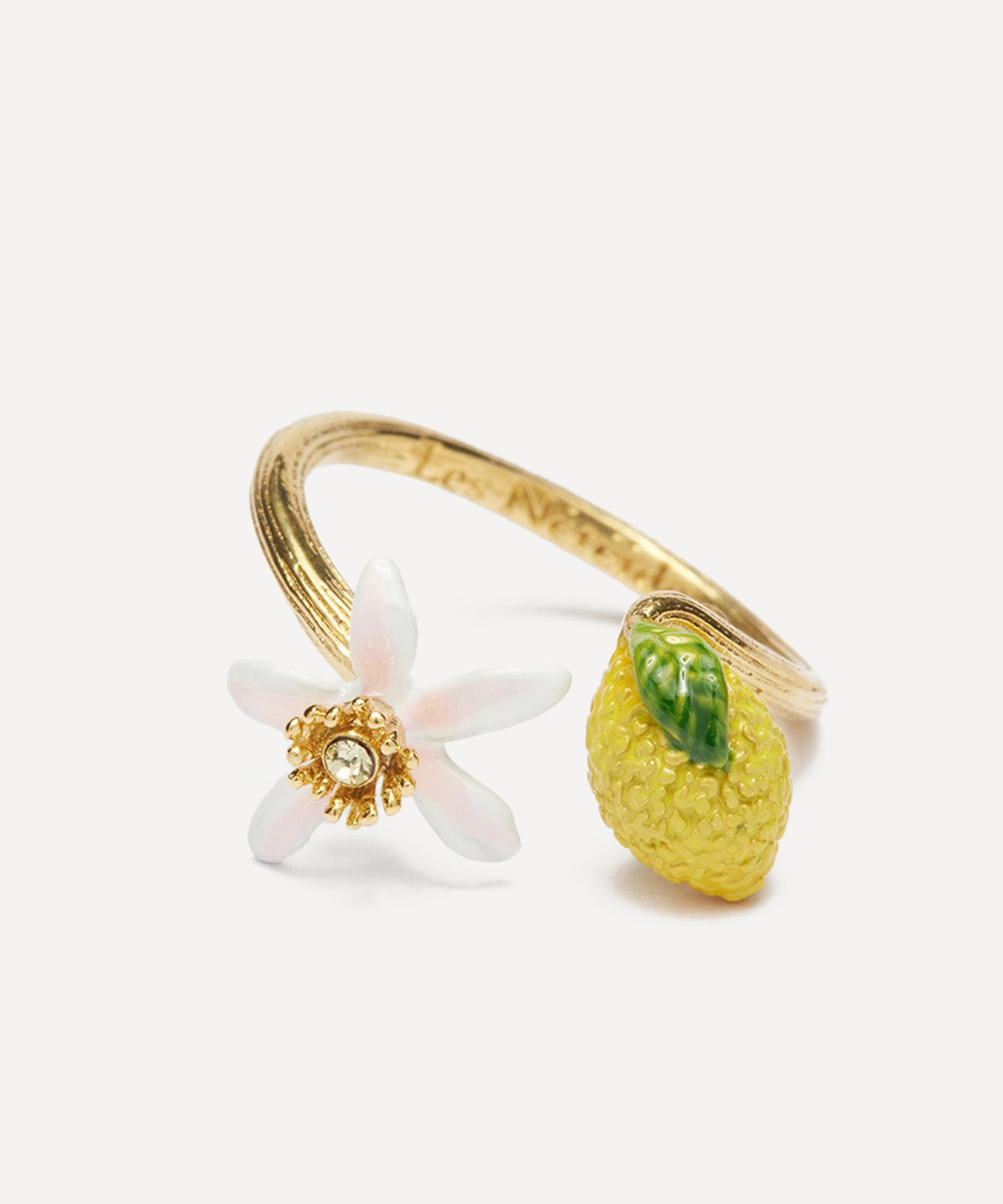 Les N&eacute;r&eacute;ides - Gold-Plated Lemon and Lemon Blossom Adjustable Ring image number 0
