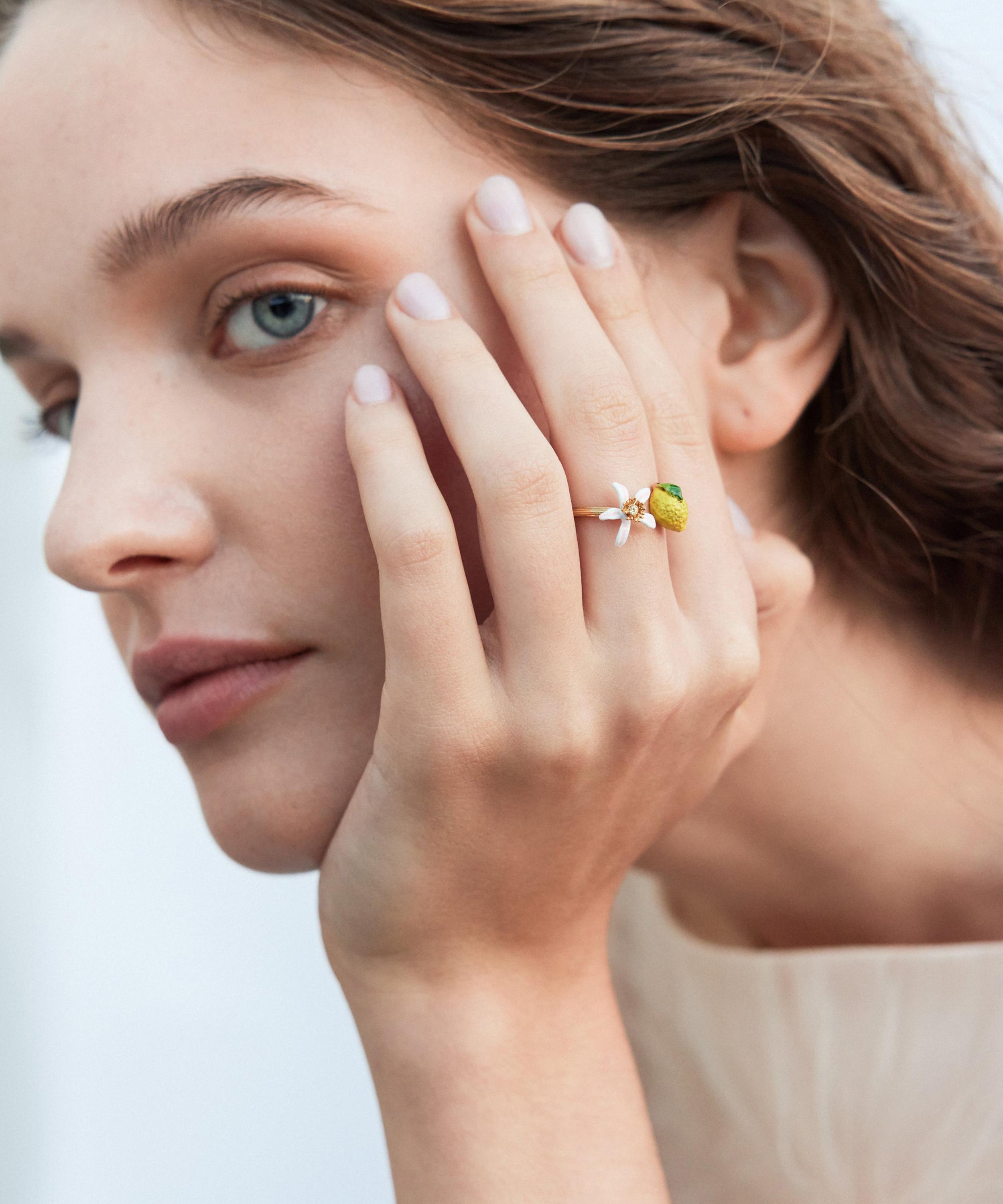 Les N&eacute;r&eacute;ides - Gold-Plated Lemon and Lemon Blossom Adjustable Ring image number 1