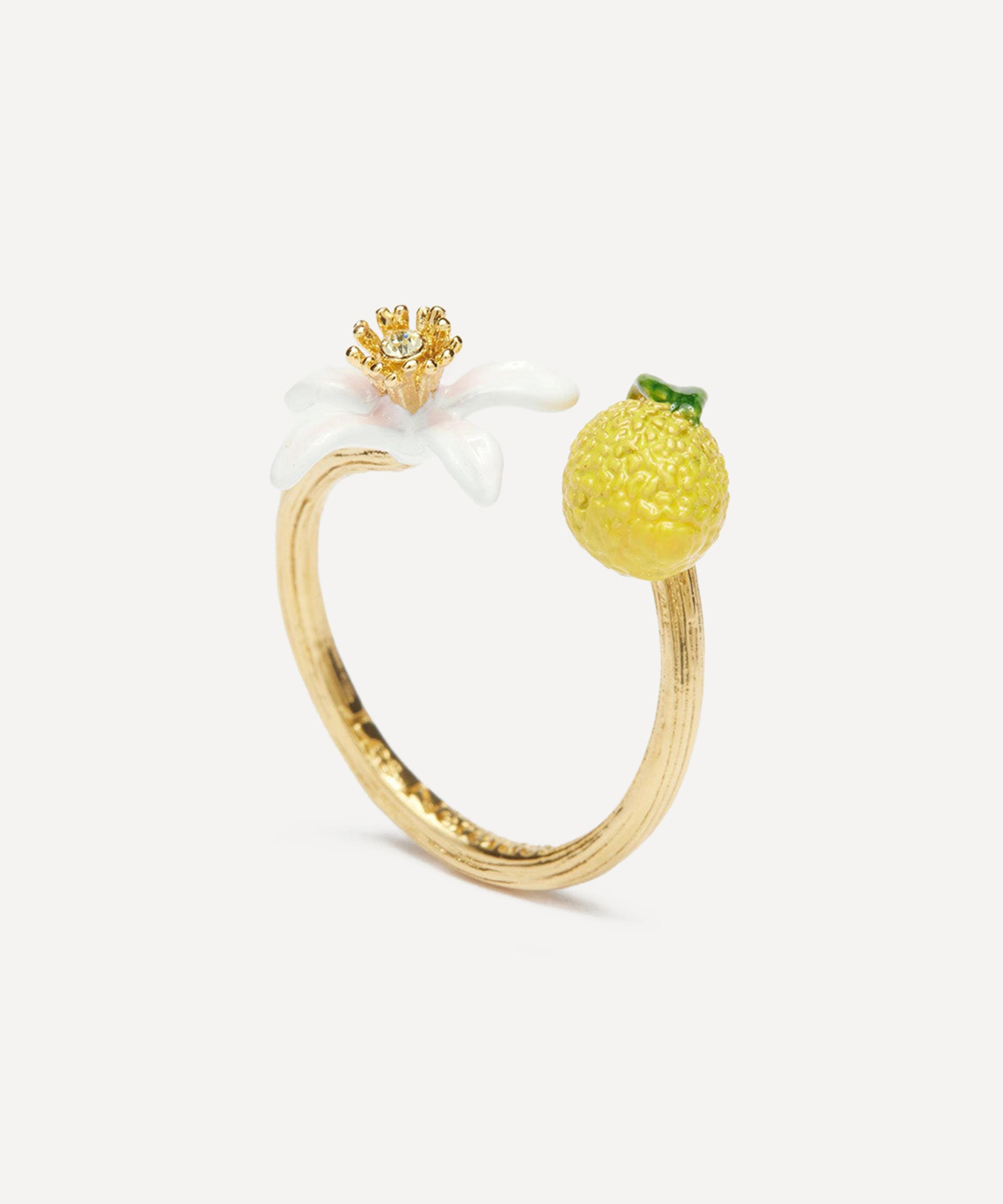 Les N&eacute;r&eacute;ides - Gold-Plated Lemon and Lemon Blossom Adjustable Ring image number 3