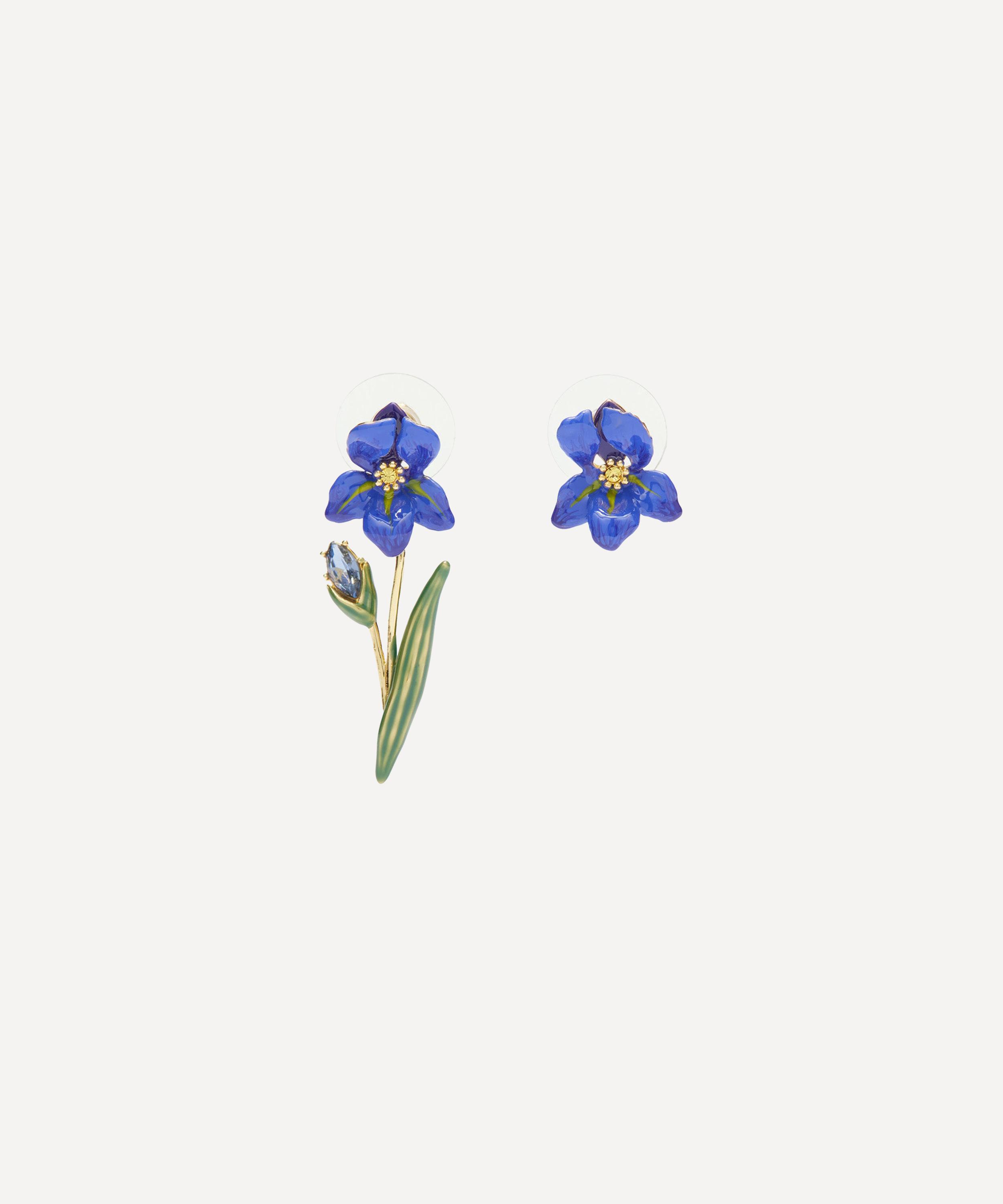 Les N&eacute;r&eacute;ides - Gold-Plated Siberian Iris Asymmetrical Stud Earrings image number 0