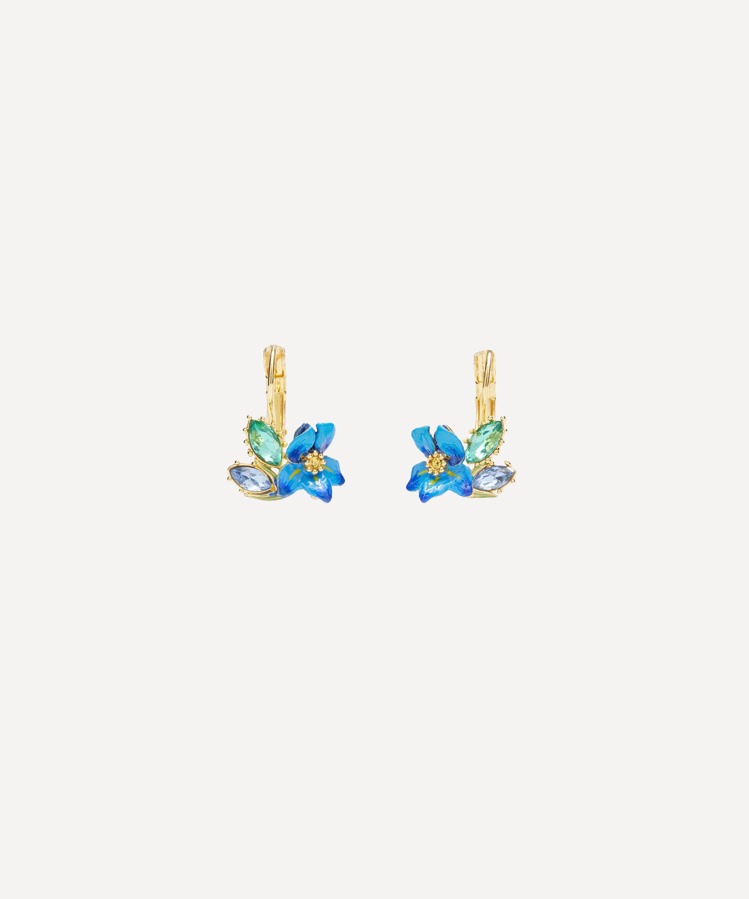 Les N&eacute;r&eacute;ides - Gold-Plated Siberian Iris and Faceted Glass Sleeper Earrings image number 0