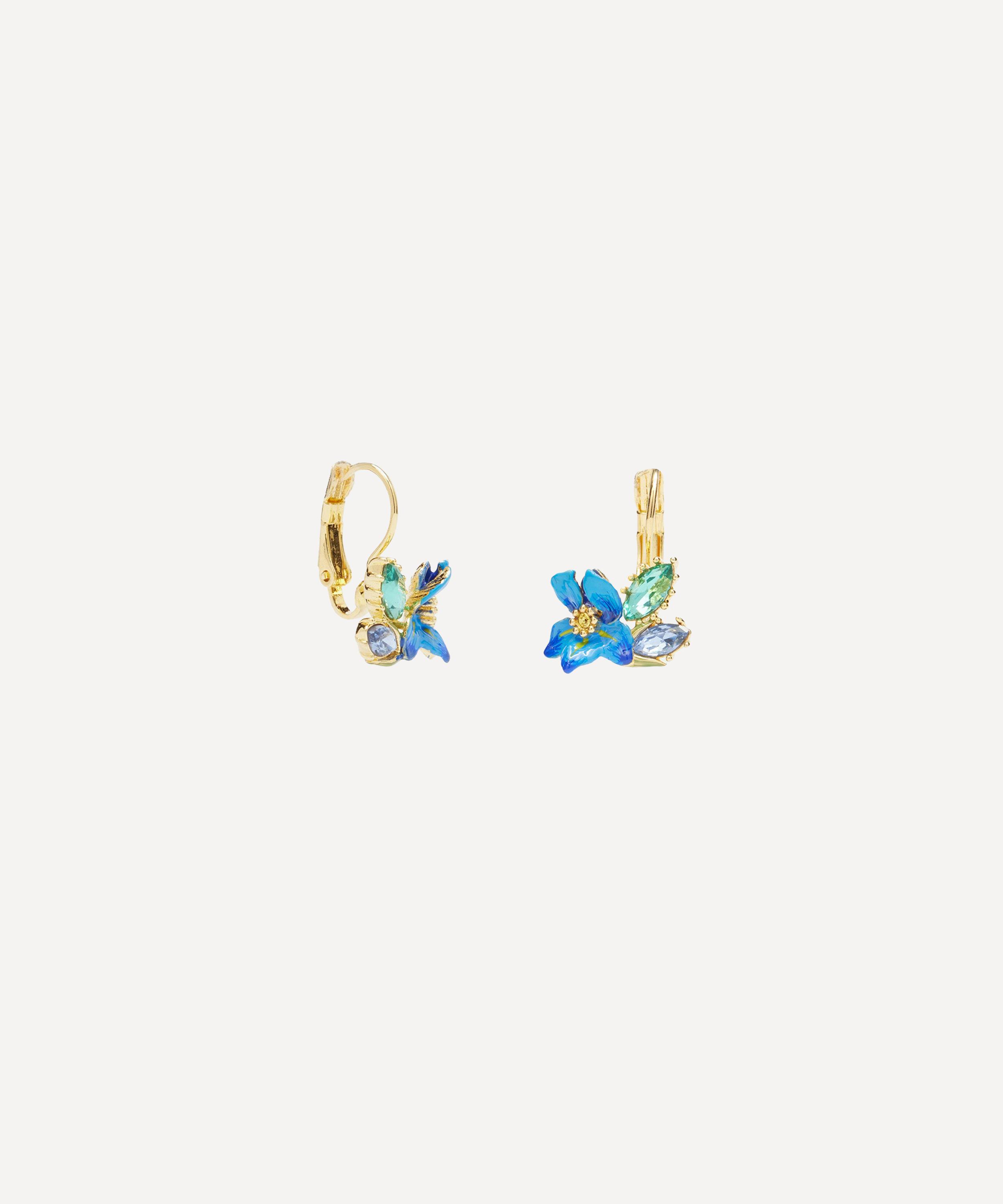 Les N&eacute;r&eacute;ides - Gold-Plated Siberian Iris and Faceted Glass Sleeper Earrings image number 1