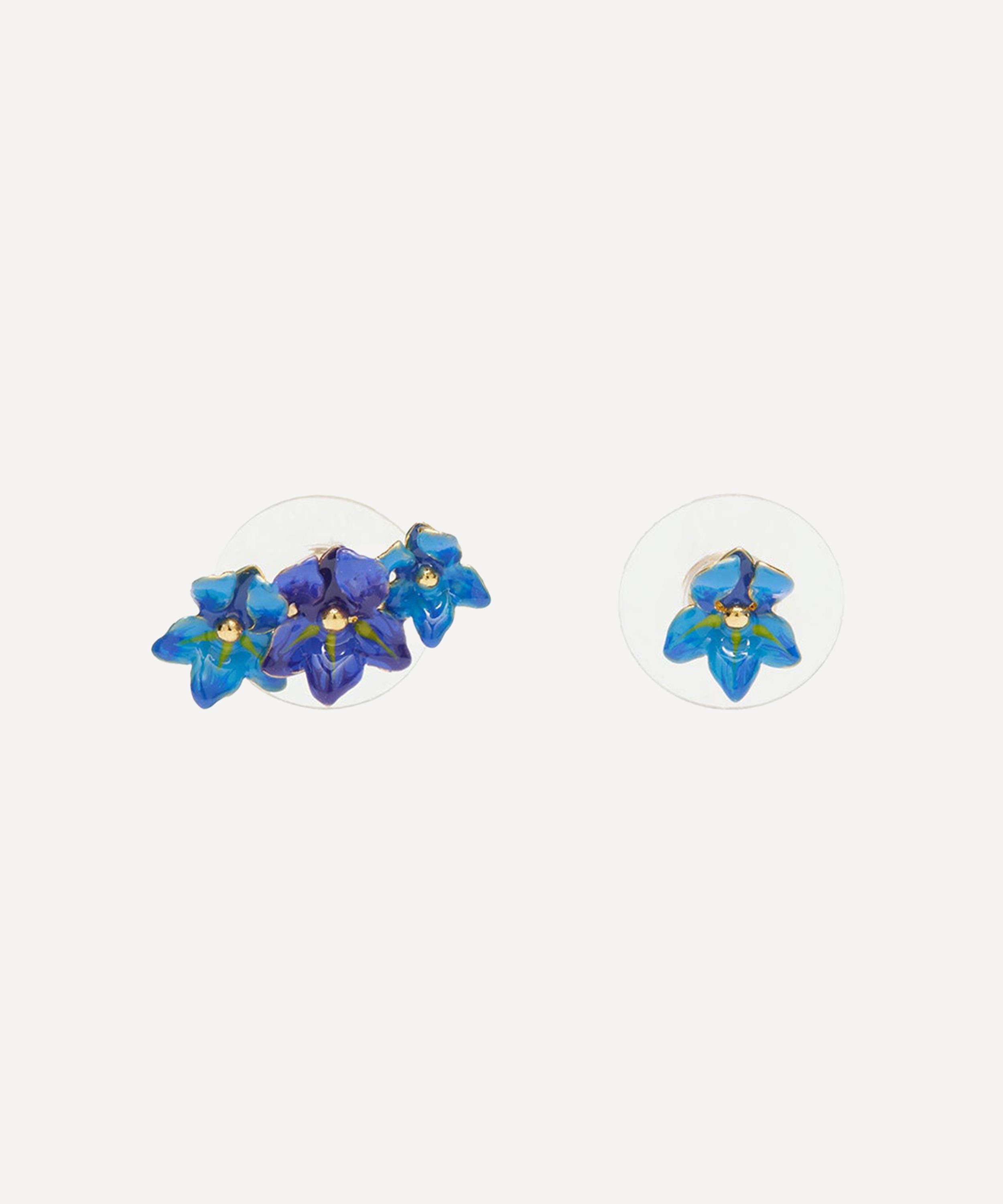 Les N&eacute;r&eacute;ides - Gold-Plated Siberian Iris Asymmetrical Earrings image number 0