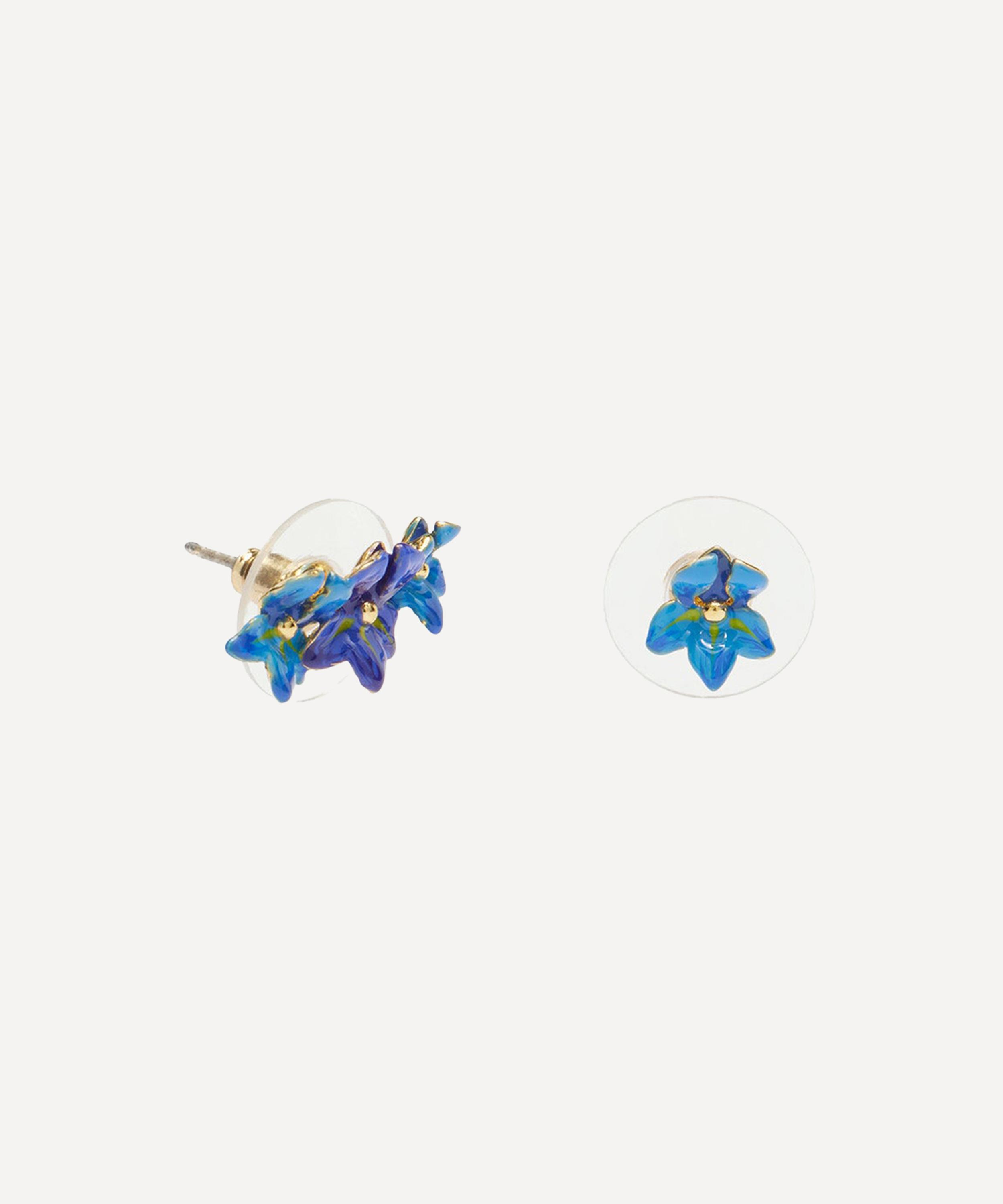 Les N&eacute;r&eacute;ides - Gold-Plated Siberian Iris Asymmetrical Earrings image number 1