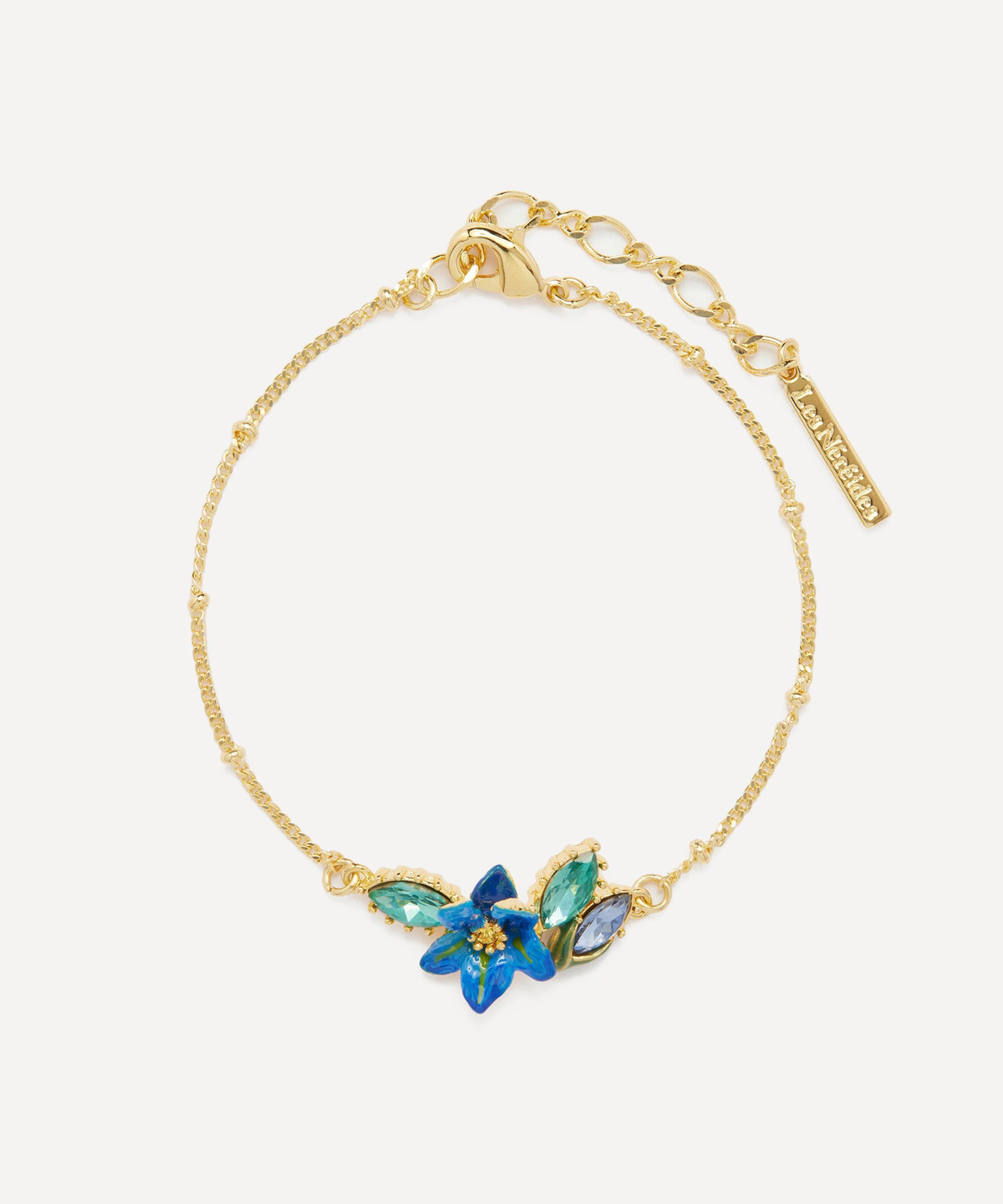 Les N&eacute;r&eacute;ides - Gold-Tone Siberian Iris and Faceted Glass Fine Bracelet image number 0