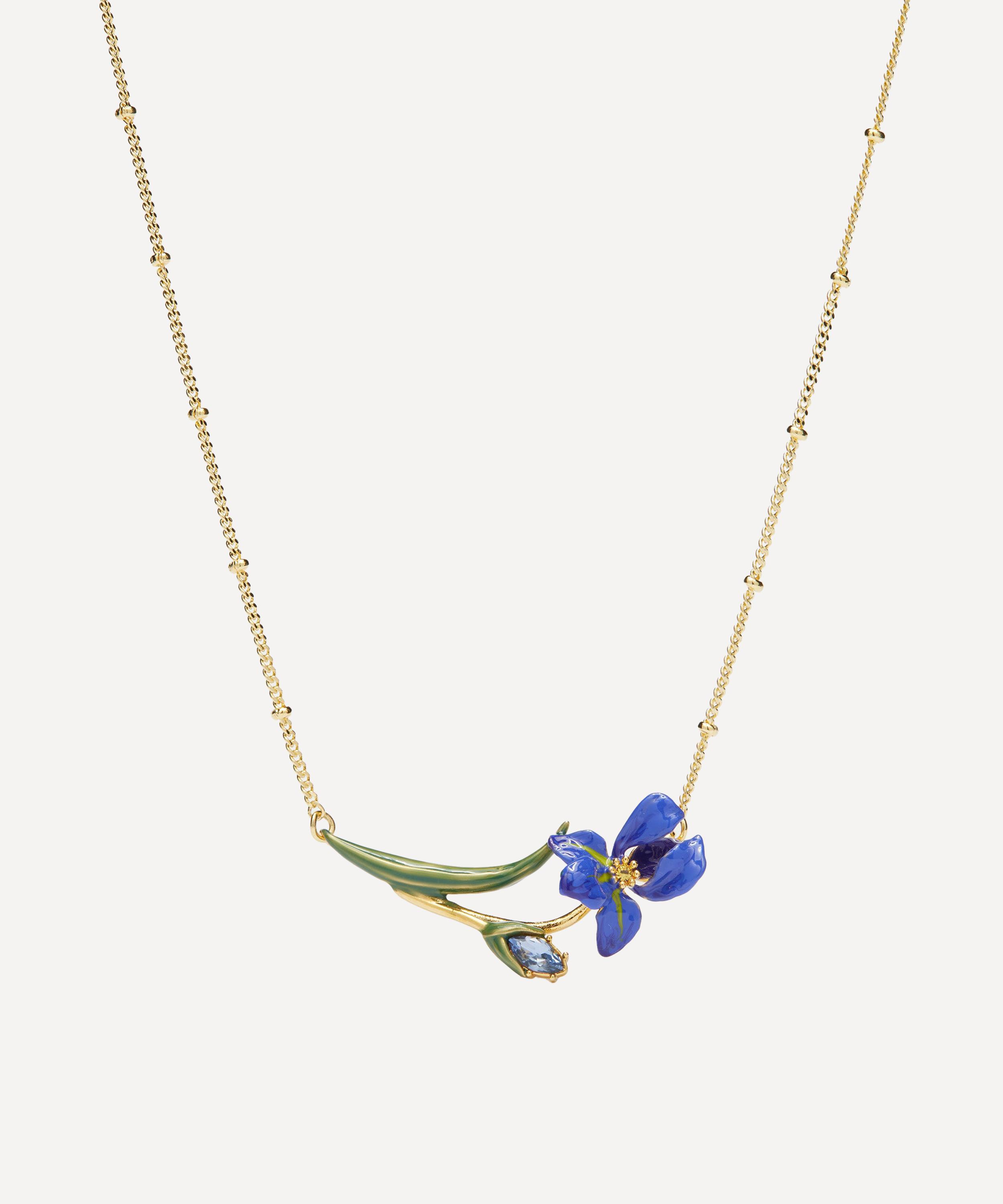 Les N&eacute;r&eacute;ides - Gold-Tone Siberian Iris and Faceted Glass Fine Necklace image number 0