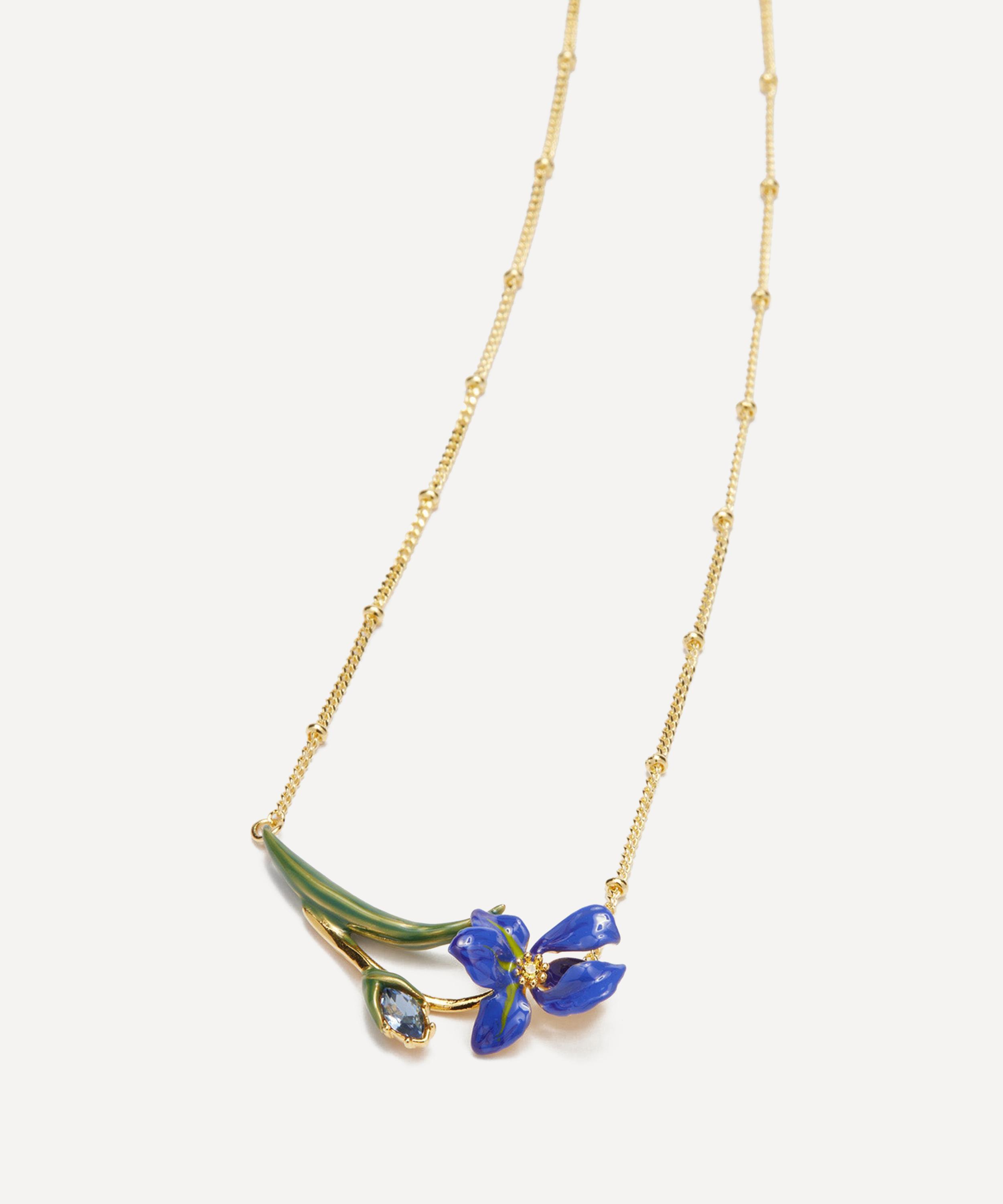 Les N&eacute;r&eacute;ides - Gold-Tone Siberian Iris and Faceted Glass Fine Necklace image number 1