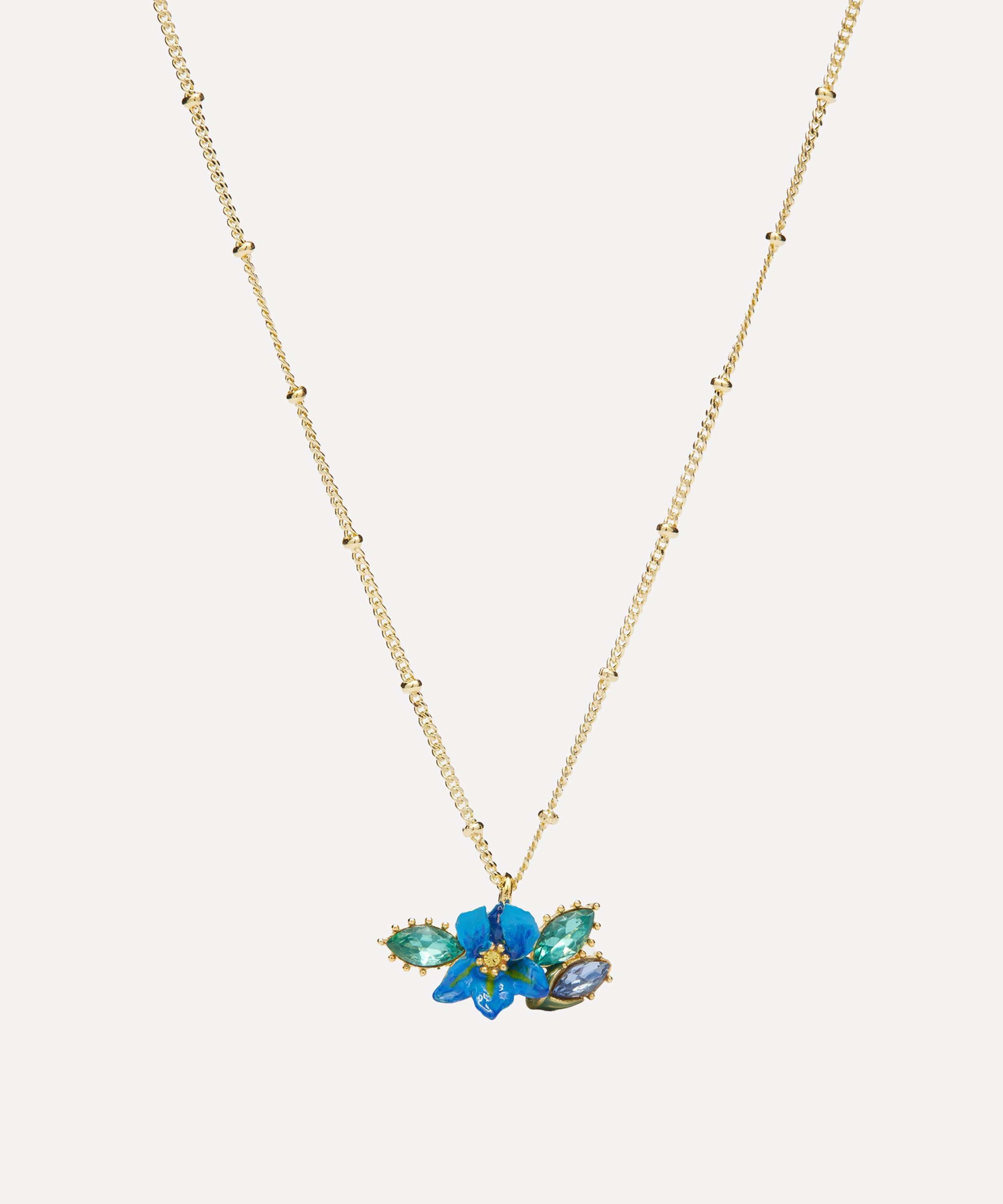 Les N&eacute;r&eacute;ides - Gold-Tone Siberian Iris and Faceted Glass Pendant Necklace image number 0