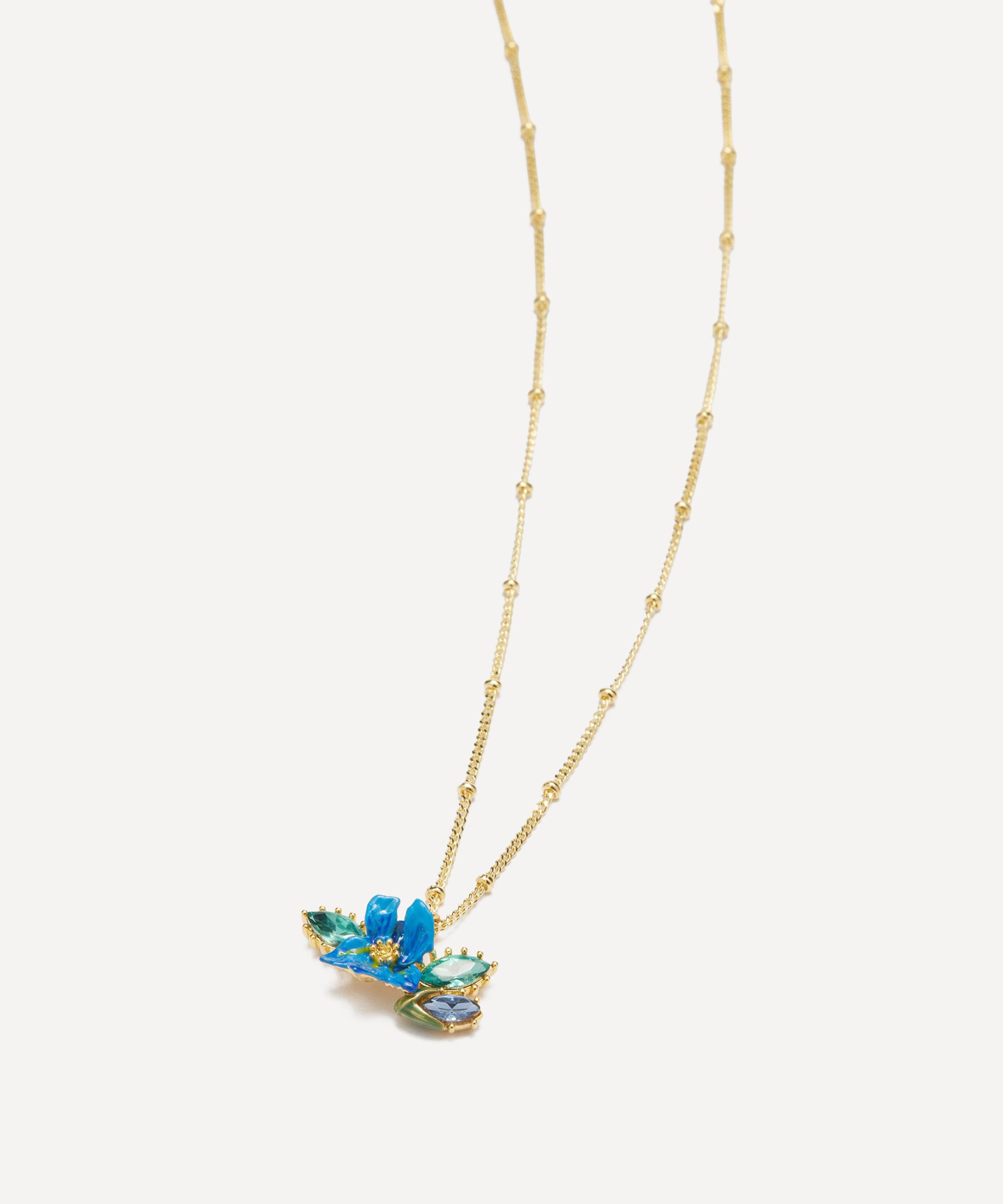 Les N&eacute;r&eacute;ides - Gold-Tone Siberian Iris and Faceted Glass Pendant Necklace image number 1