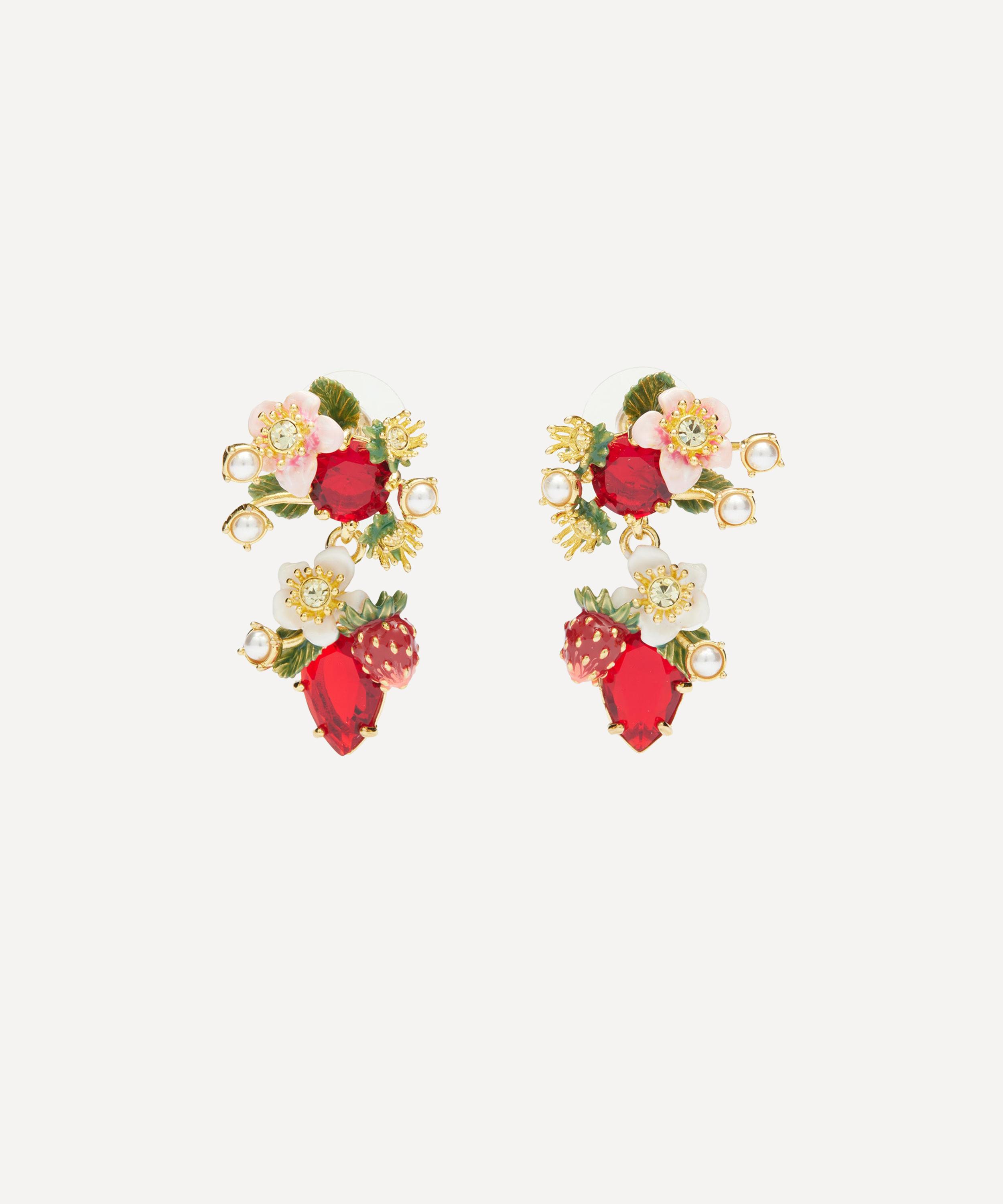 Les N&eacute;r&eacute;ides - Gold-Tone Wild Strawberry and Strawberry Flower Drop Earrings image number 0