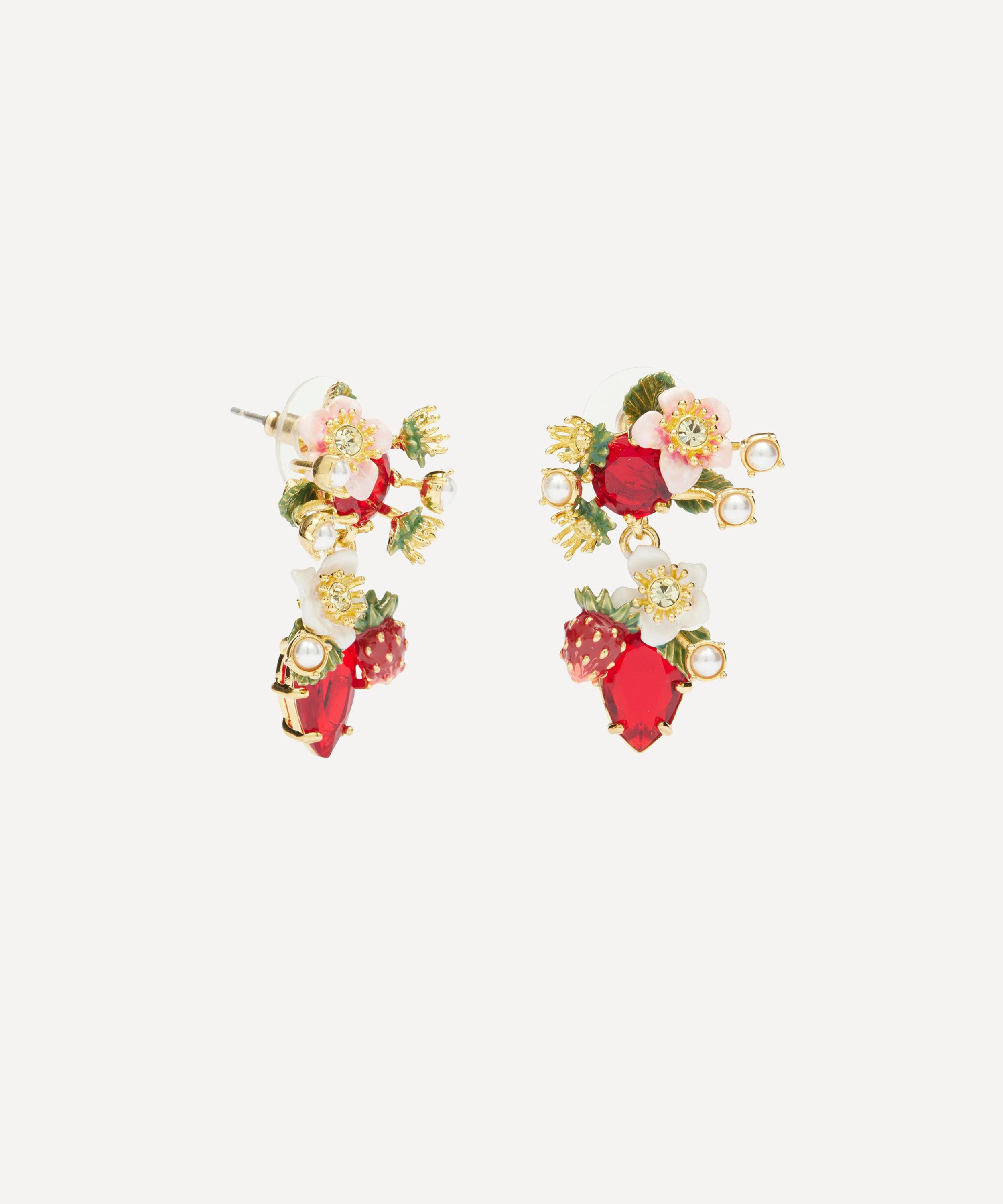 Les N&eacute;r&eacute;ides - Gold-Tone Wild Strawberry and Strawberry Flower Drop Earrings image number 1