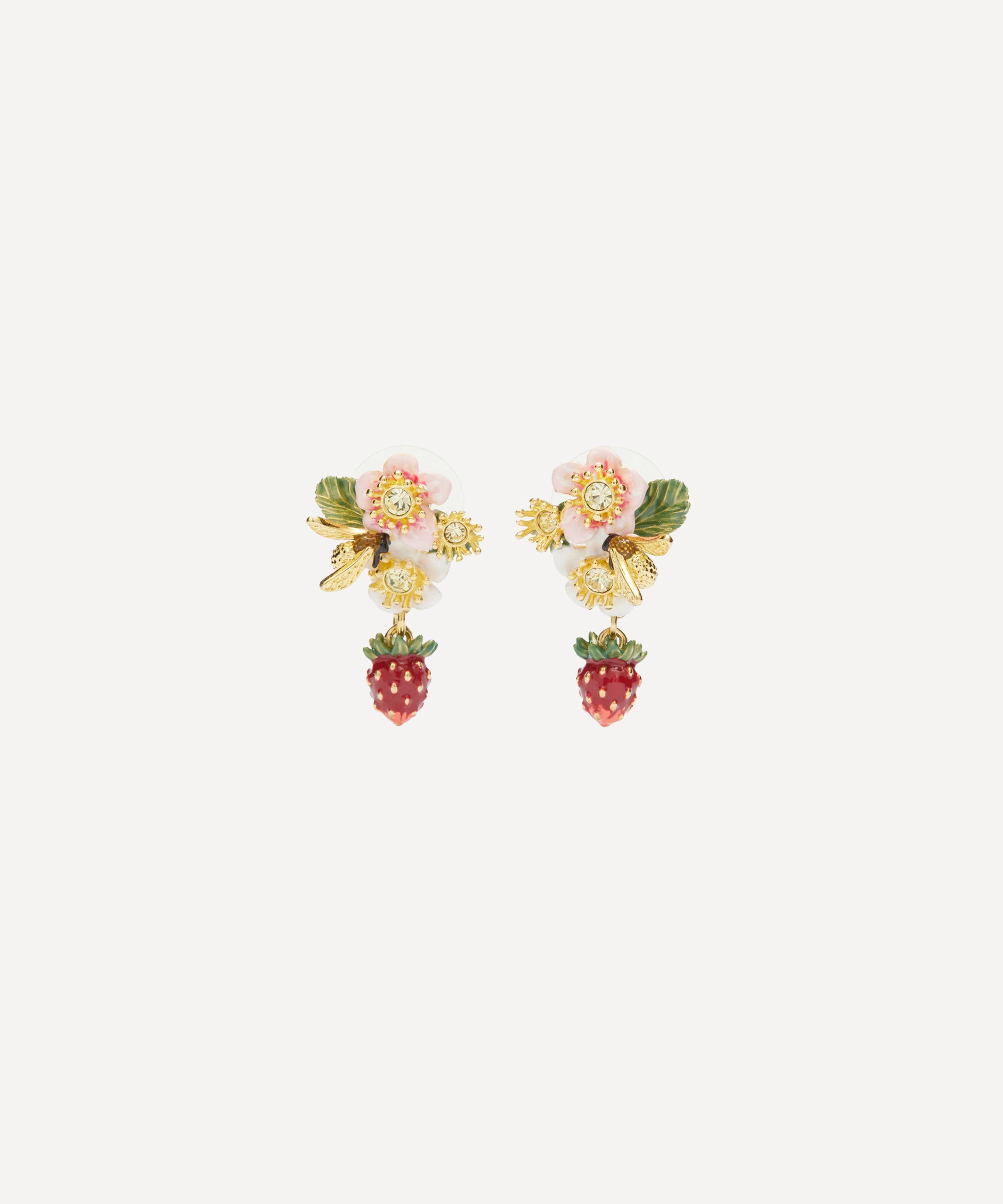 Les N&eacute;r&eacute;ides - Gold-Tone Wild Strawberry and Strawberry Flower Earrings image number 0