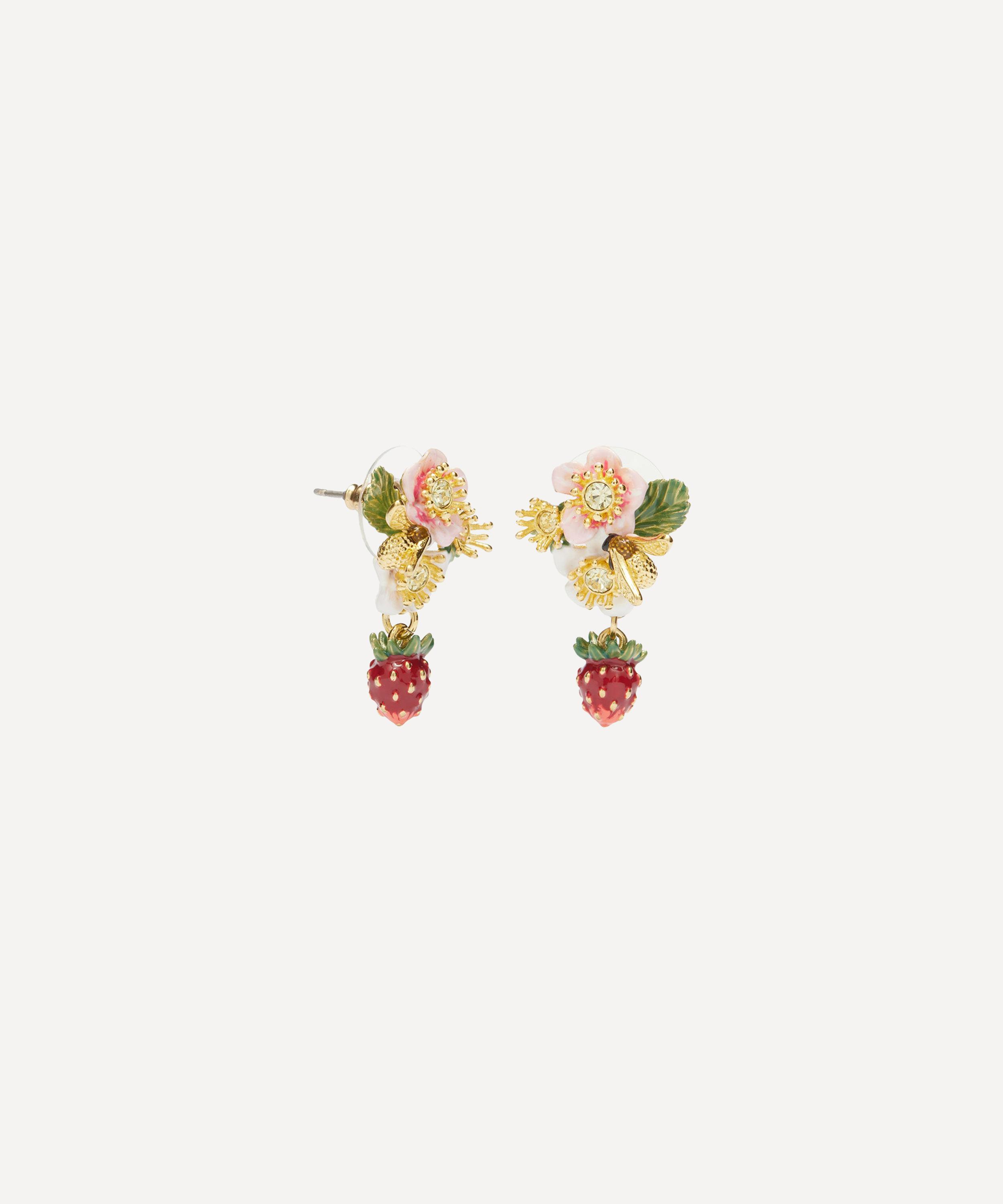 Les N&eacute;r&eacute;ides - Gold-Tone Wild Strawberry and Strawberry Flower Earrings image number 1
