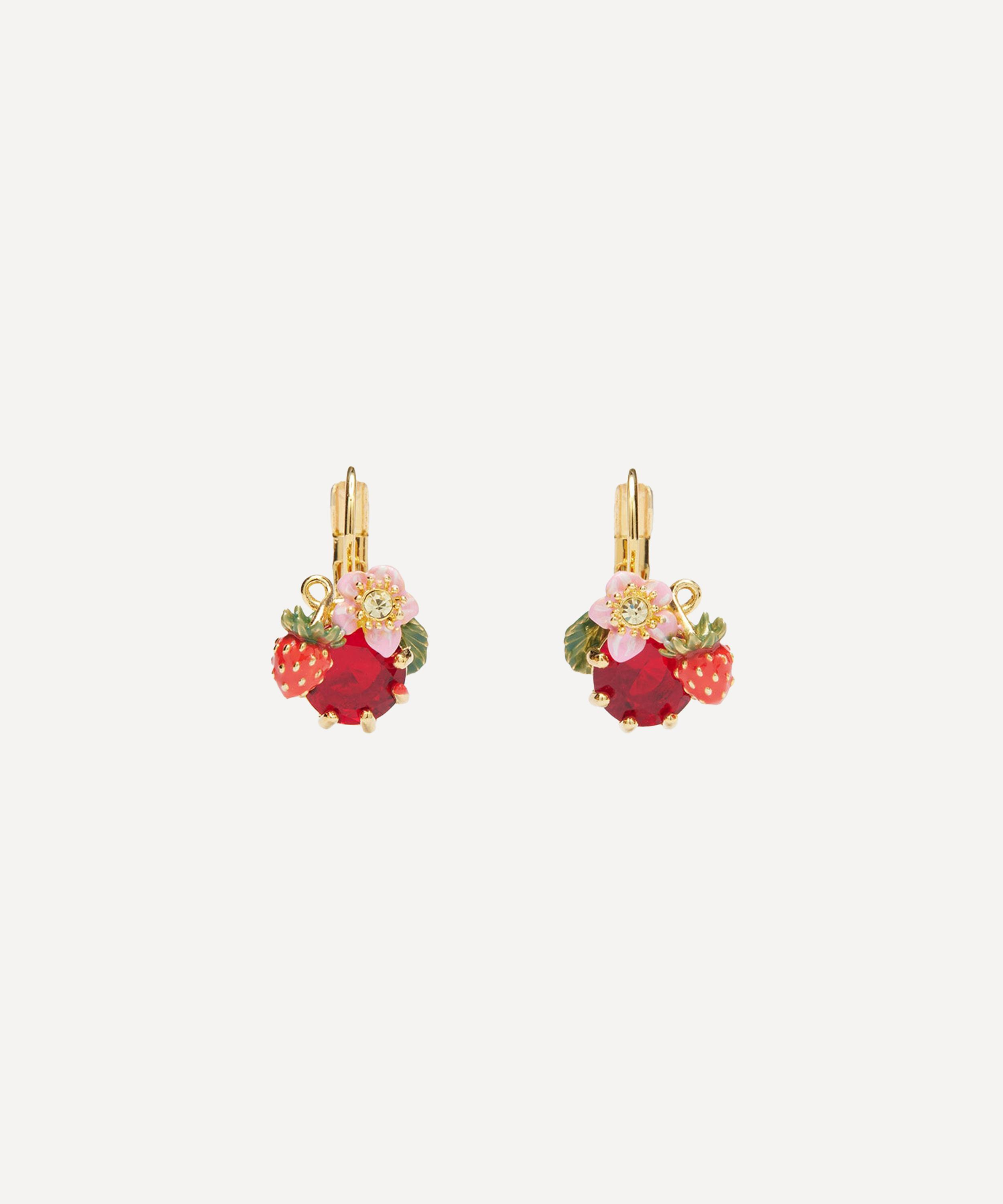 Les N&eacute;r&eacute;ides - Gold-Tone Wild Strawberry and Red Stone Sleeper Earrings image number 0