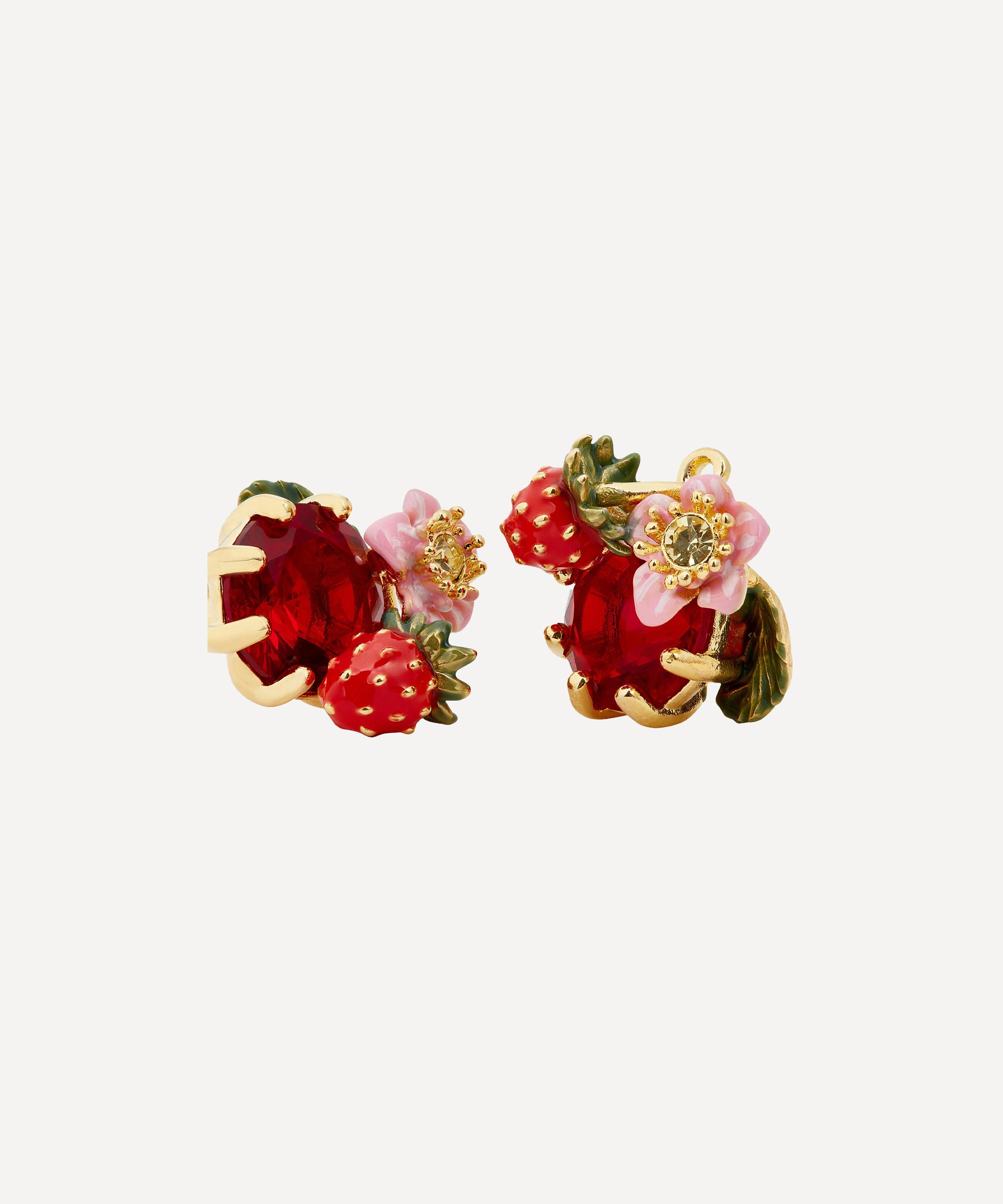 Les N&eacute;r&eacute;ides - Gold-Tone Wild Strawberry and Red Stone Sleeper Earrings image number 1