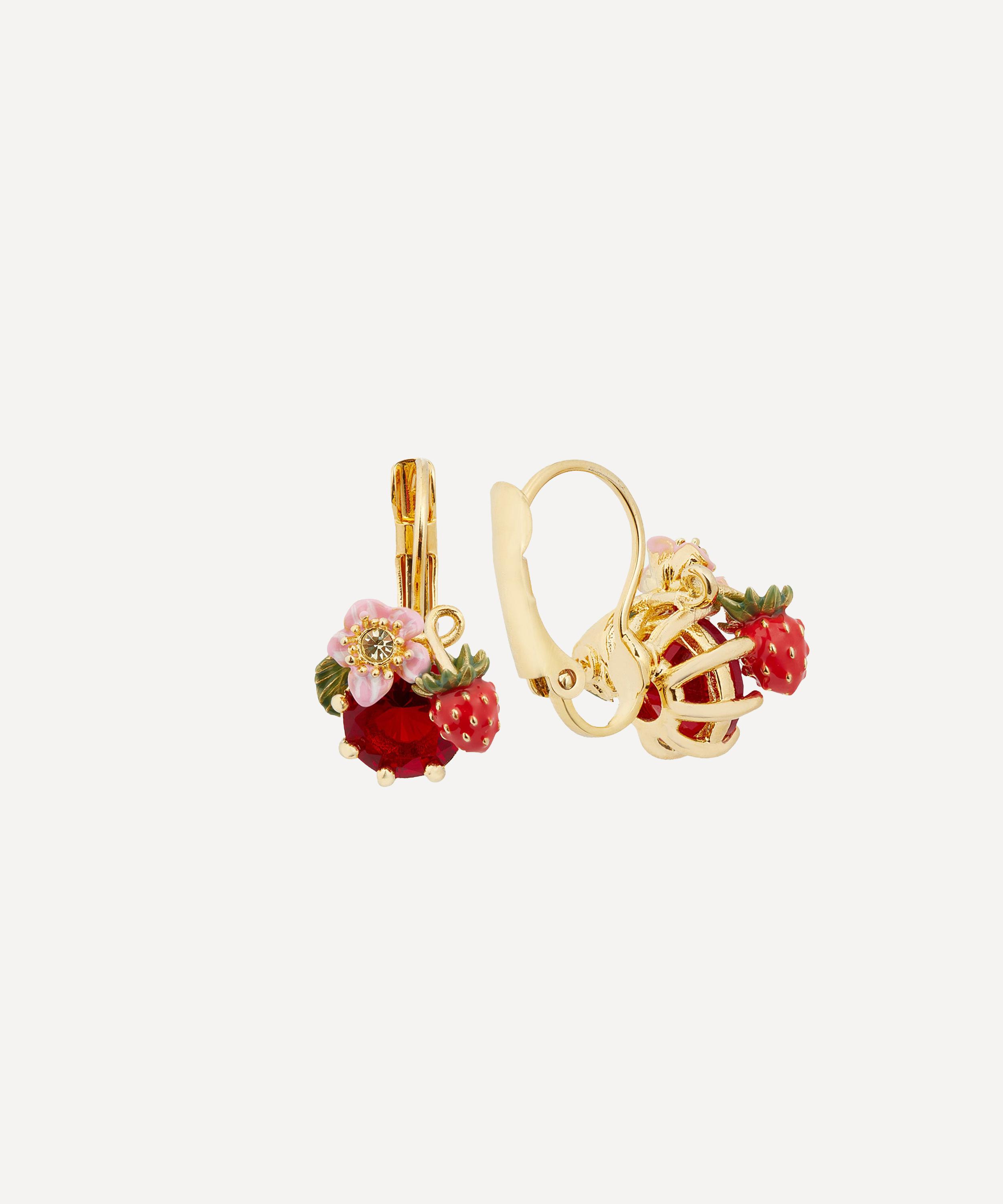 Les N&eacute;r&eacute;ides - Gold-Tone Wild Strawberry and Red Stone Sleeper Earrings image number 2