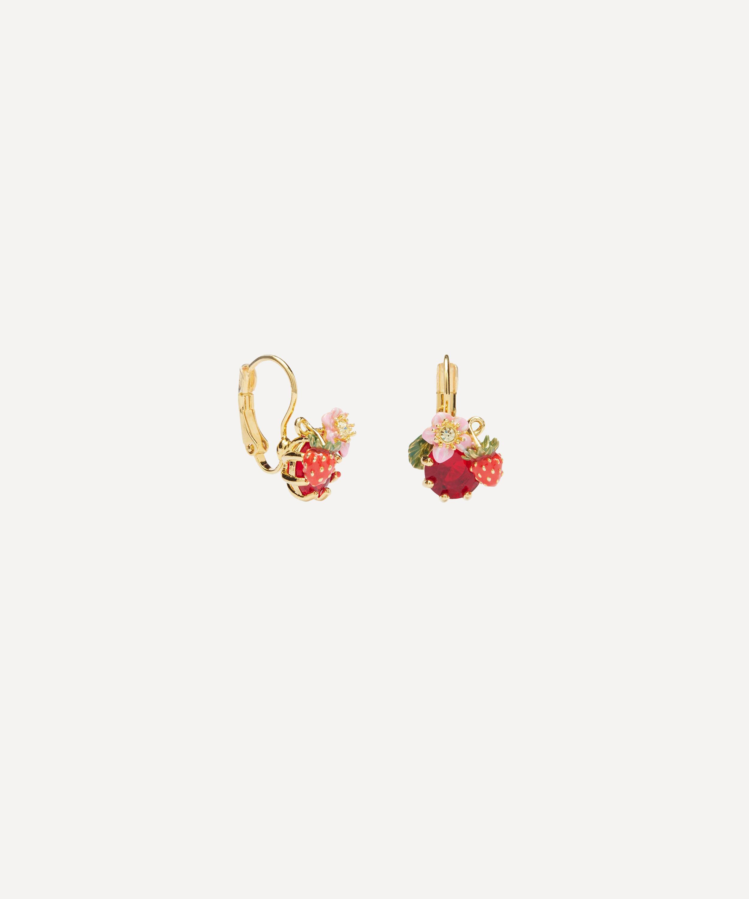 Les N&eacute;r&eacute;ides - Gold-Tone Wild Strawberry and Red Stone Sleeper Earrings image number 3
