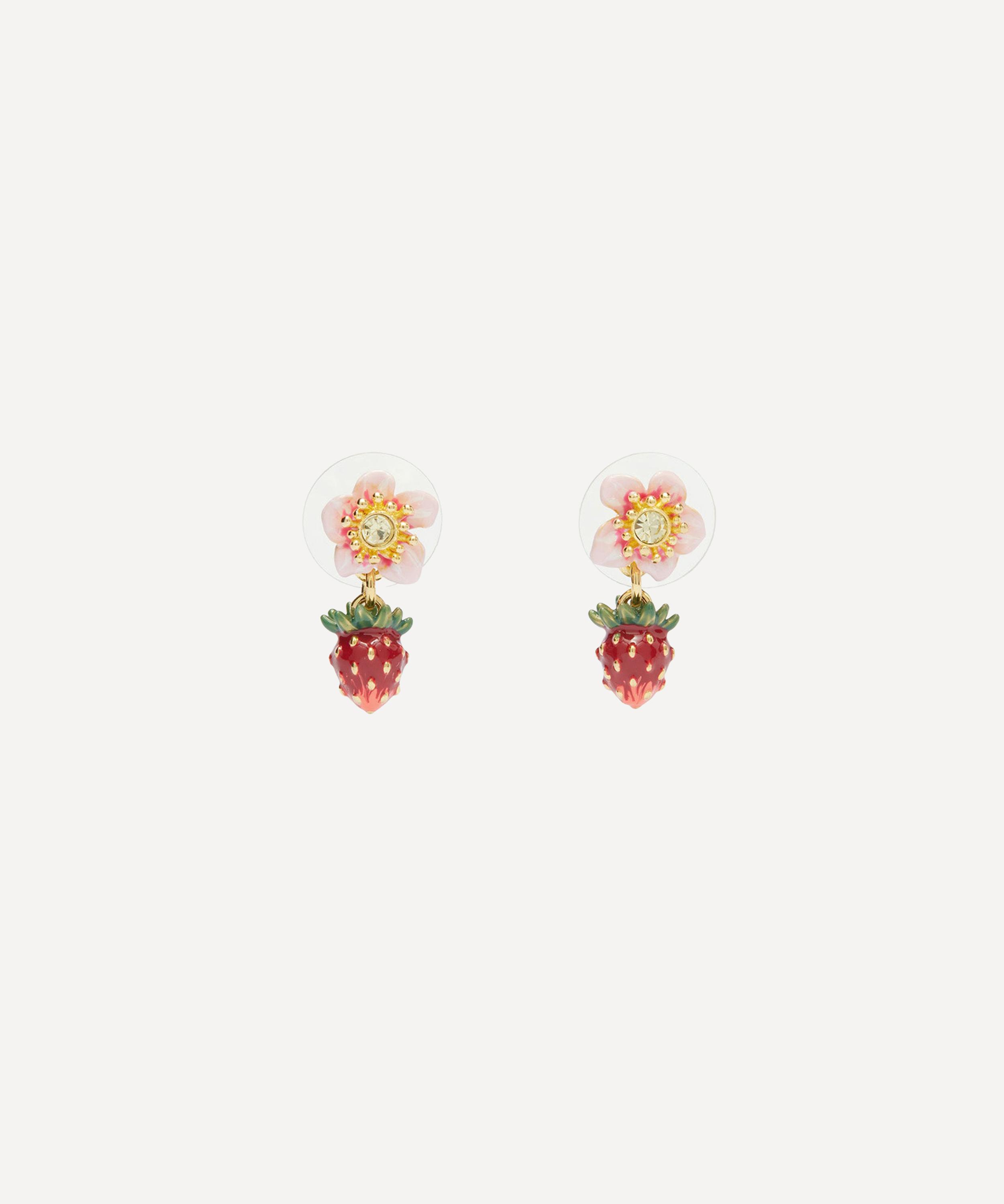 Les N&eacute;r&eacute;ides - Gold-Tone Wild Strawberry and Rose Drop Earrings image number 0