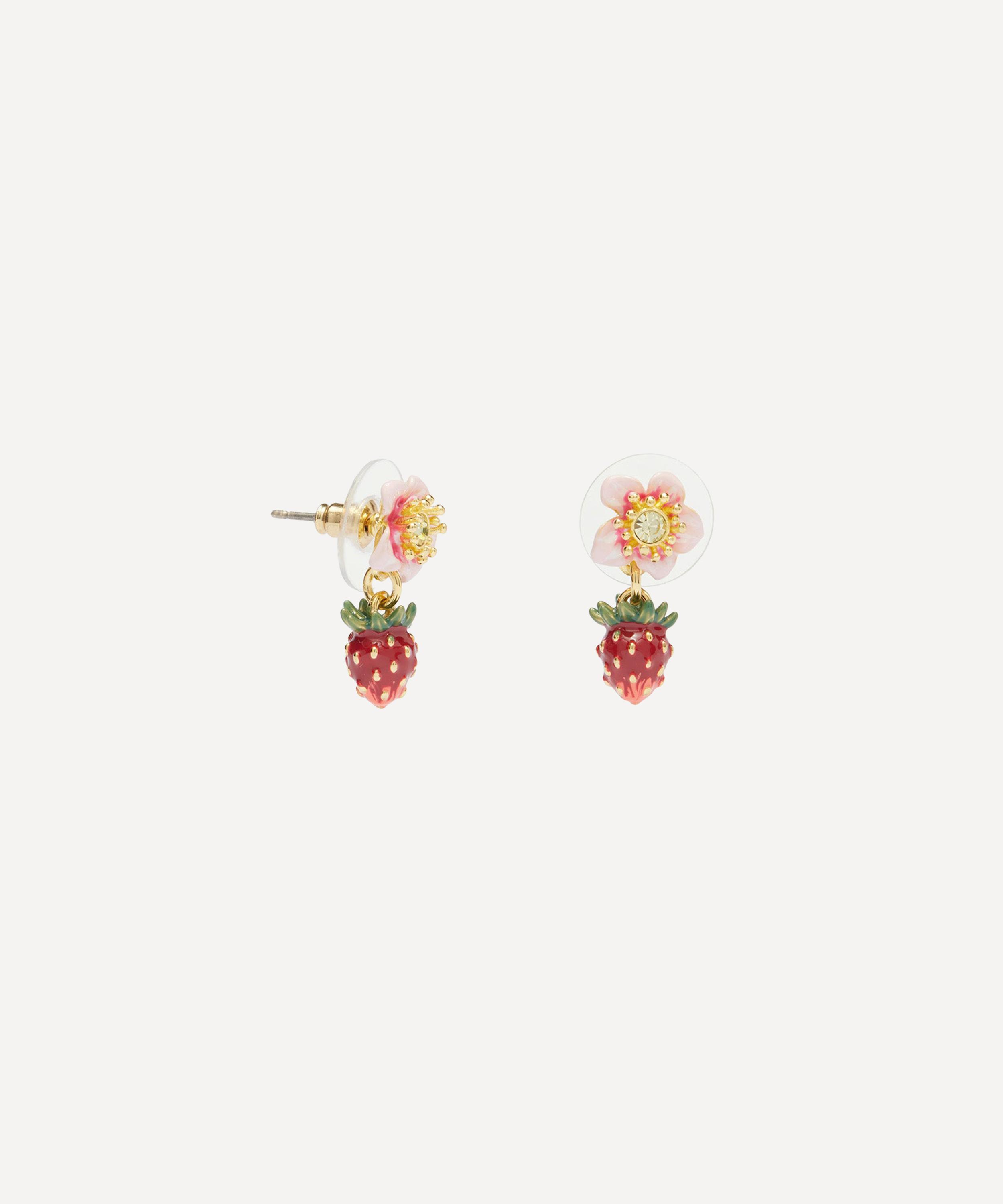 Les N&eacute;r&eacute;ides - Gold-Tone Wild Strawberry and Rose Drop Earrings image number 1