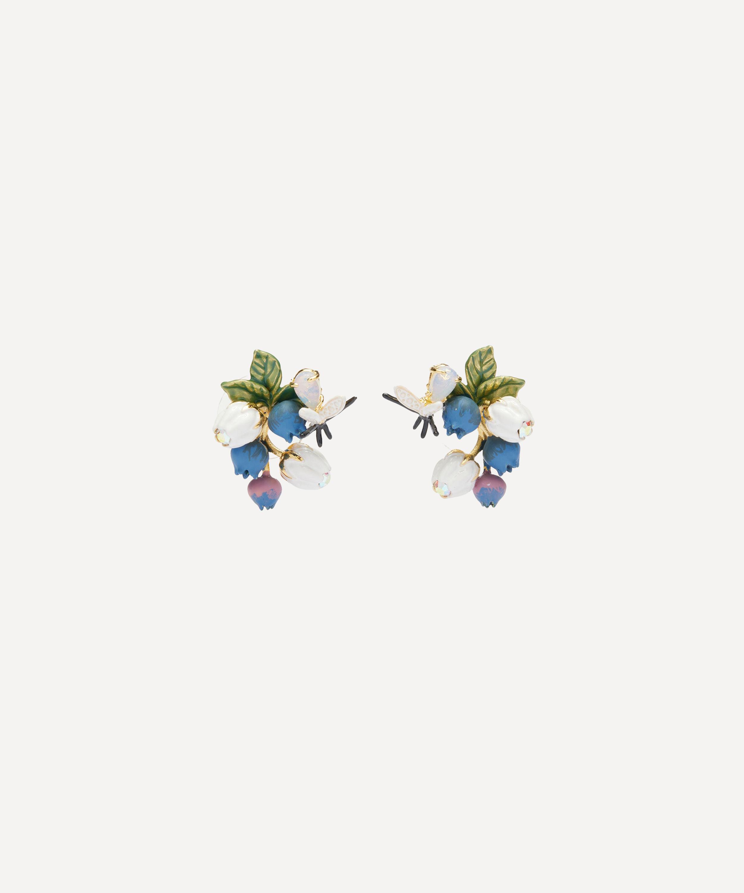 Les N&eacute;r&eacute;ides - Gold-Tone Blueberry White Flower and Firefly Stud Earrings image number 0