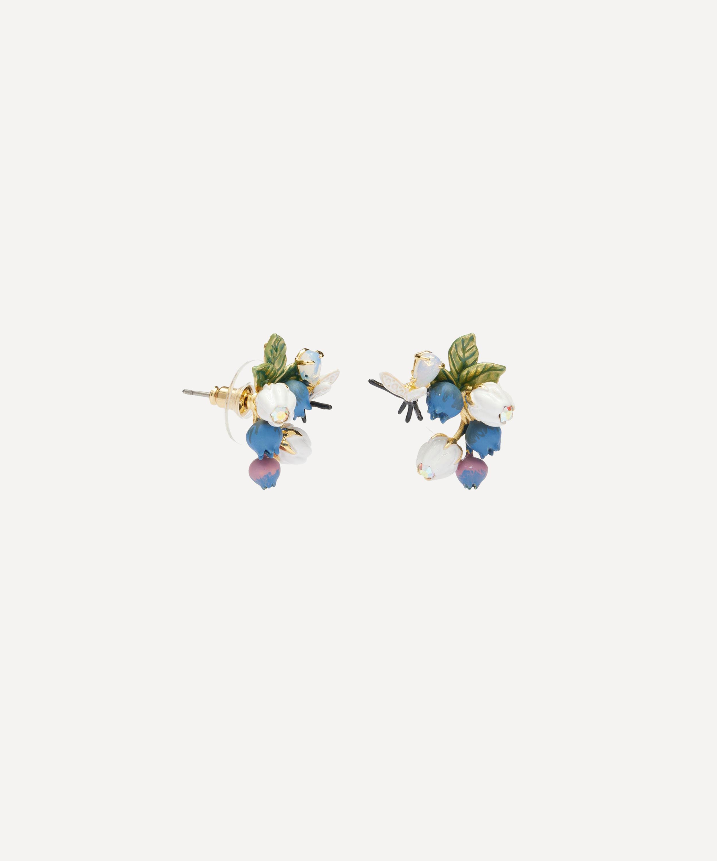 Les N&eacute;r&eacute;ides - Gold-Tone Blueberry White Flower and Firefly Stud Earrings image number 1
