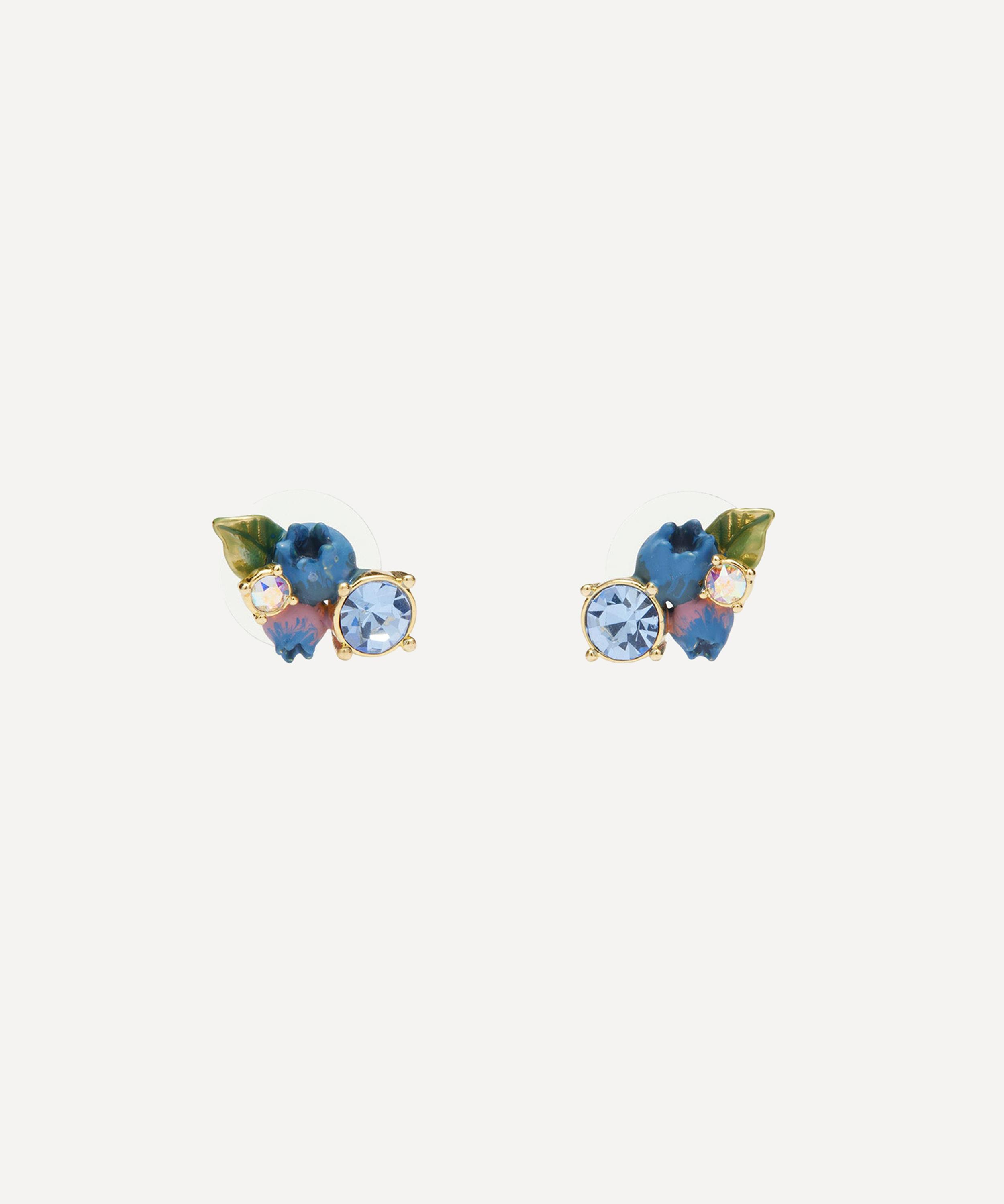 Les N&eacute;r&eacute;ides - Gold-Tone Blueberry and Round Cut Stone Stud Earrings image number 0