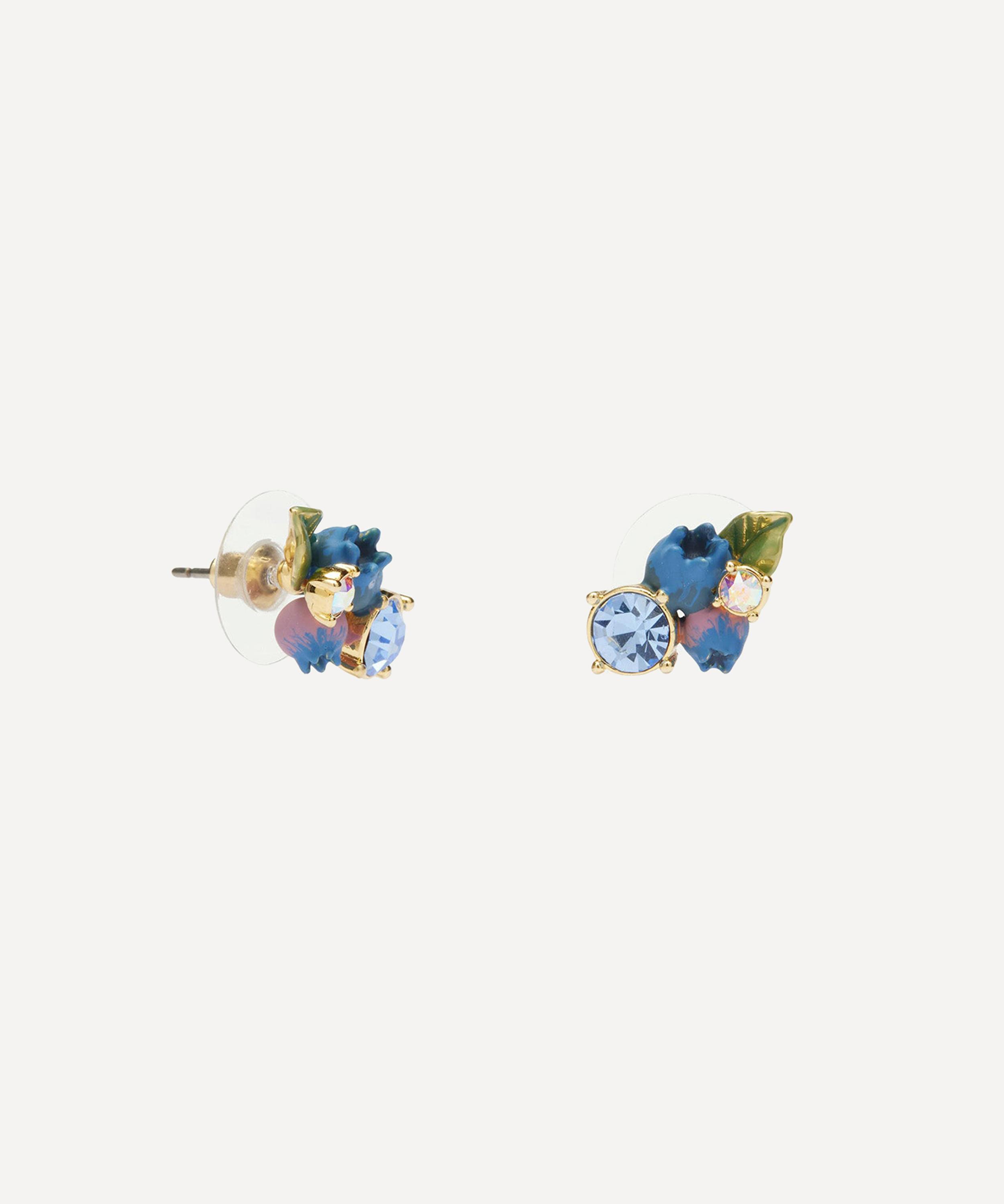 Les N&eacute;r&eacute;ides - Gold-Tone Blueberry and Round Cut Stone Stud Earrings image number 1