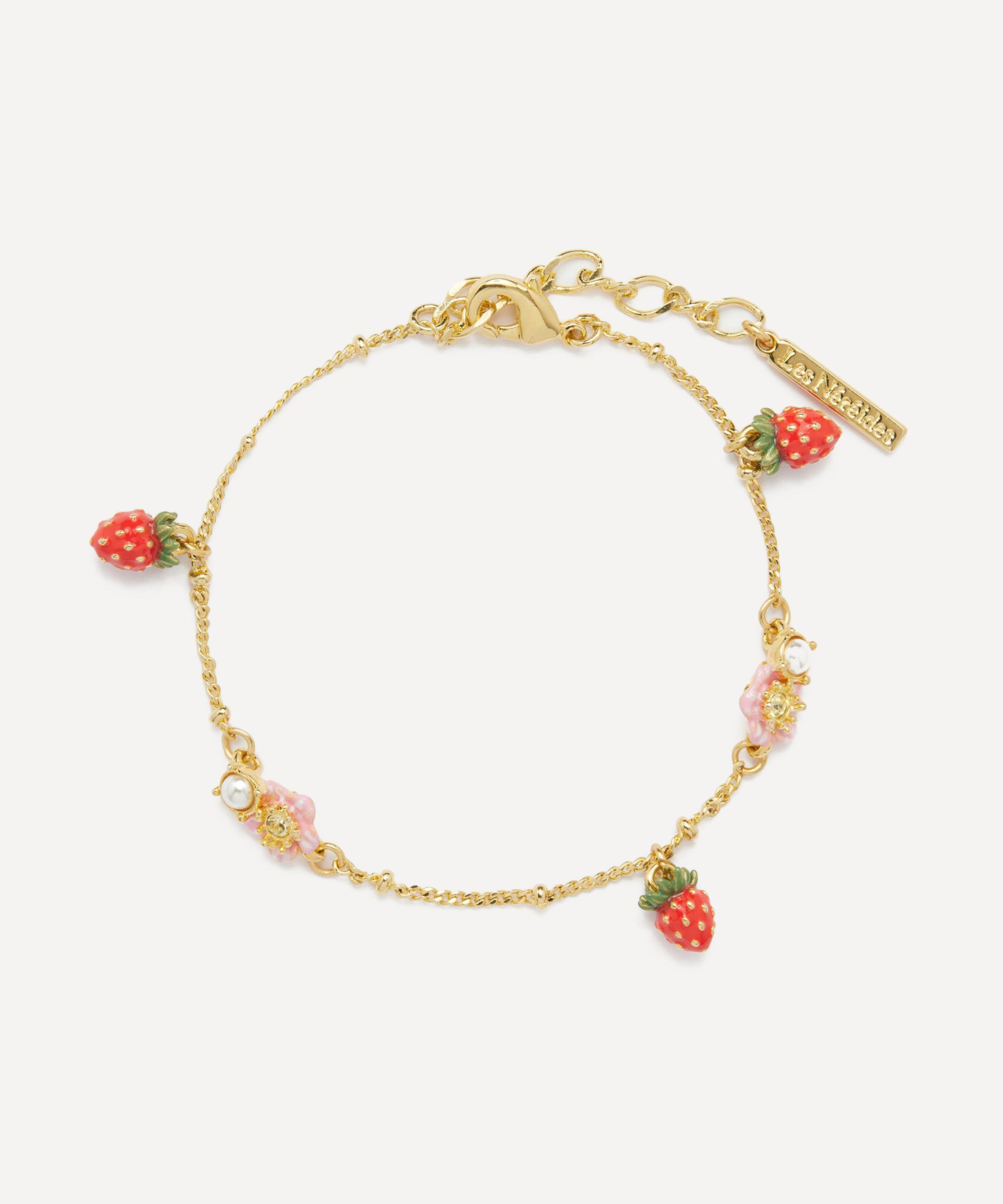 Les N&eacute;r&eacute;ides - Gold-Tone Wild Strawberry and Pink Flower Charm Bracelet image number 0