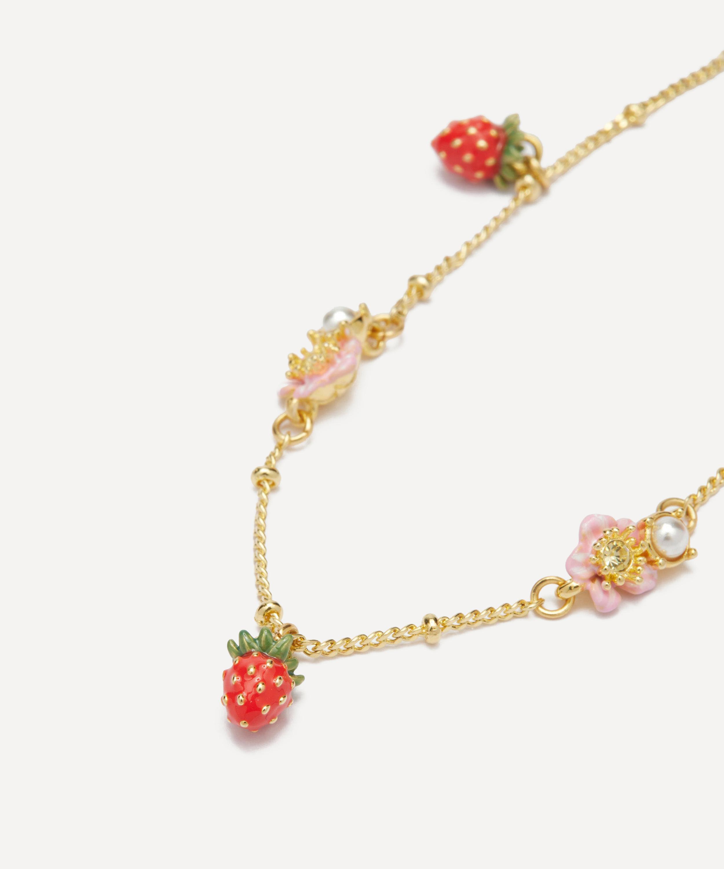 Les N&eacute;r&eacute;ides - Gold-Tone Wild Strawberry and Pink Flower Charm Bracelet image number 1