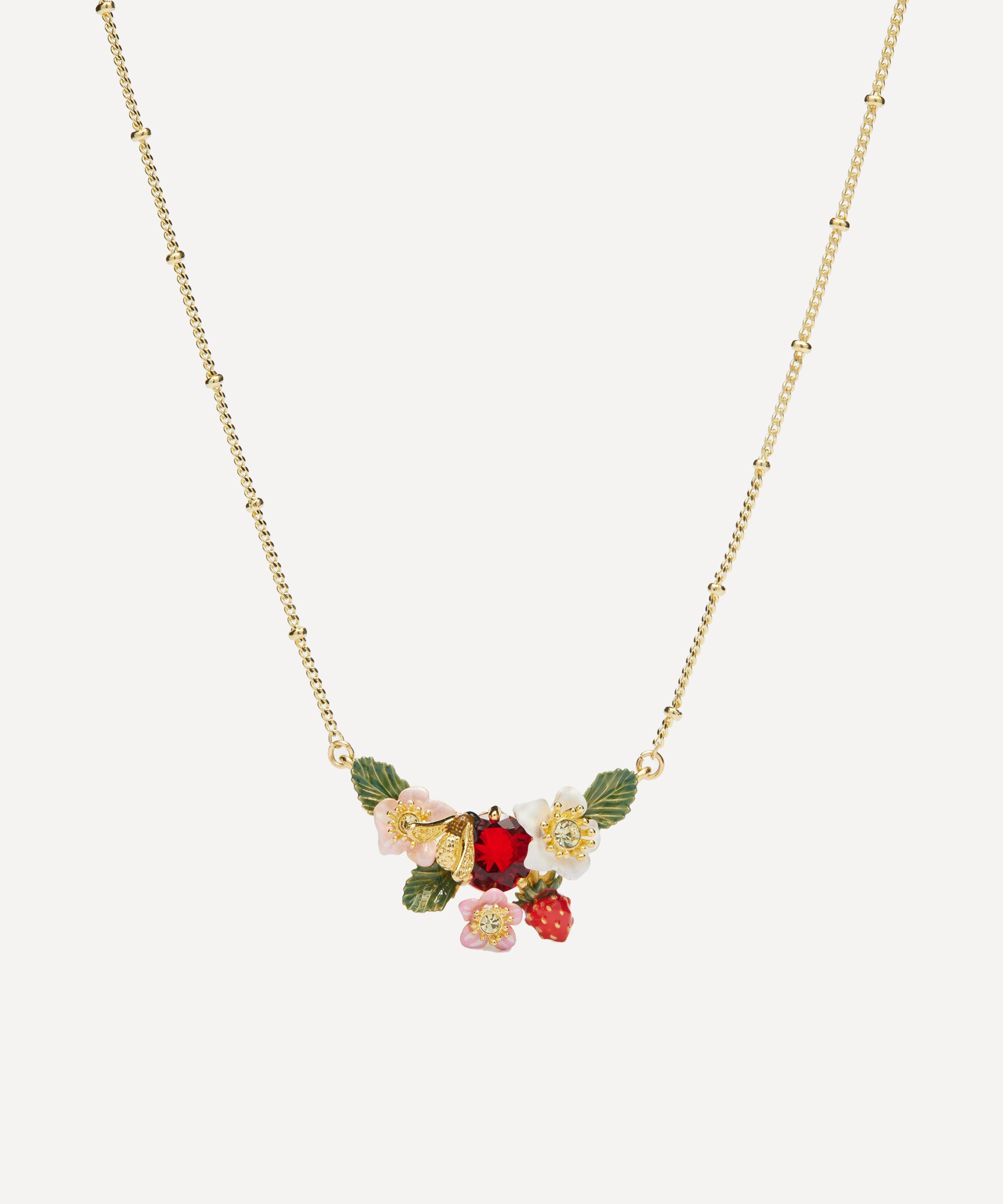 Les N&eacute;r&eacute;ides - Gold-Tone Wild Strawberry Flower and Bumblebee Statement Necklace image number 0