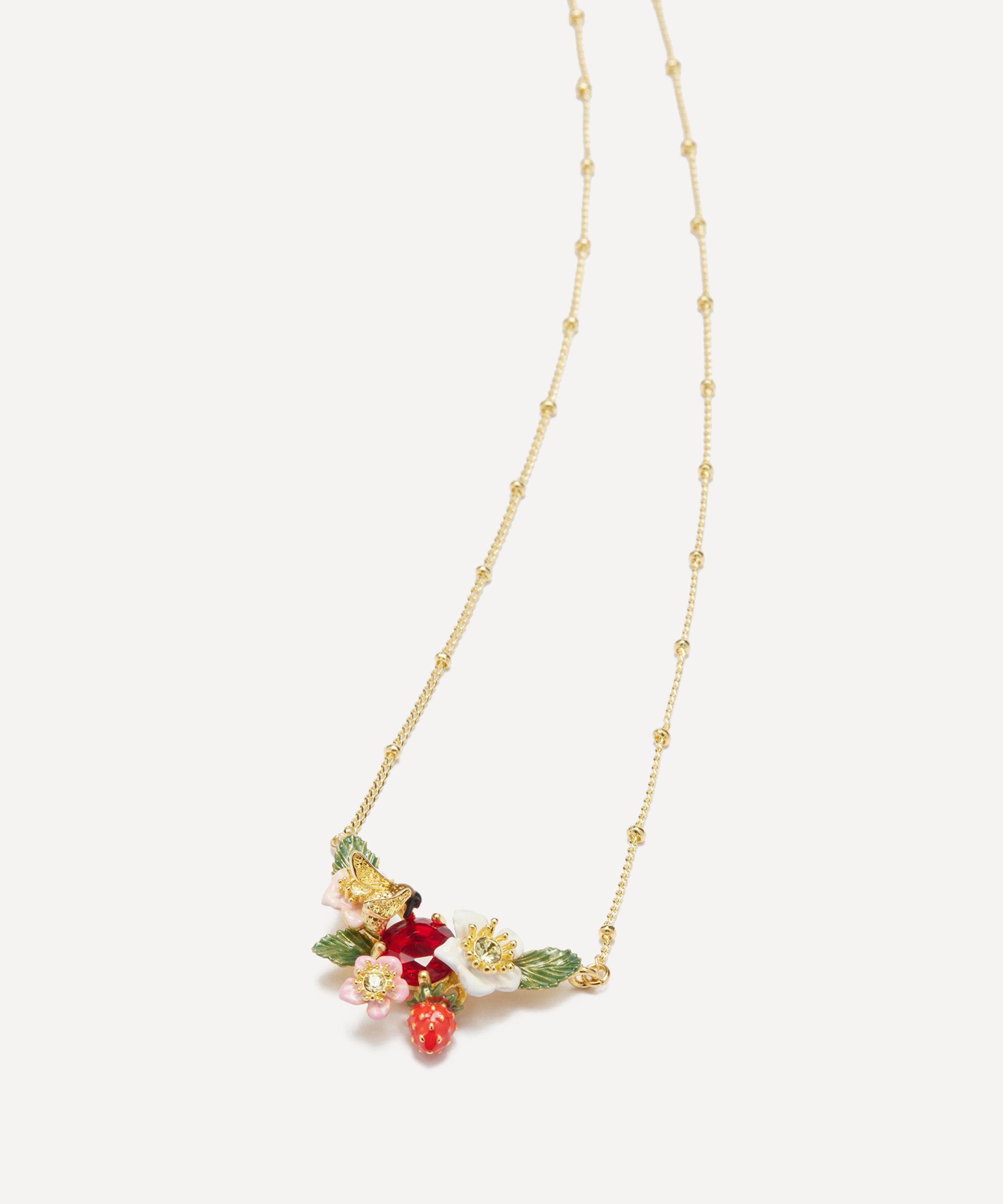 Les N&eacute;r&eacute;ides - Gold-Tone Wild Strawberry Flower and Bumblebee Statement Necklace image number 1