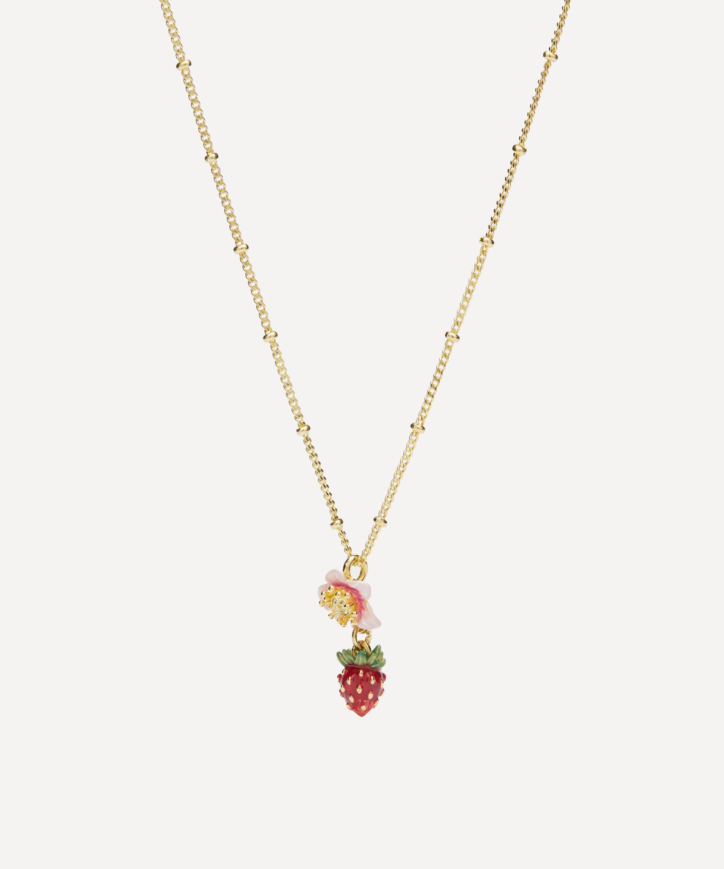 Les N&eacute;r&eacute;ides - Gold-Tone Wild Strawberry and Pink Flower Pendant Necklace image number 0