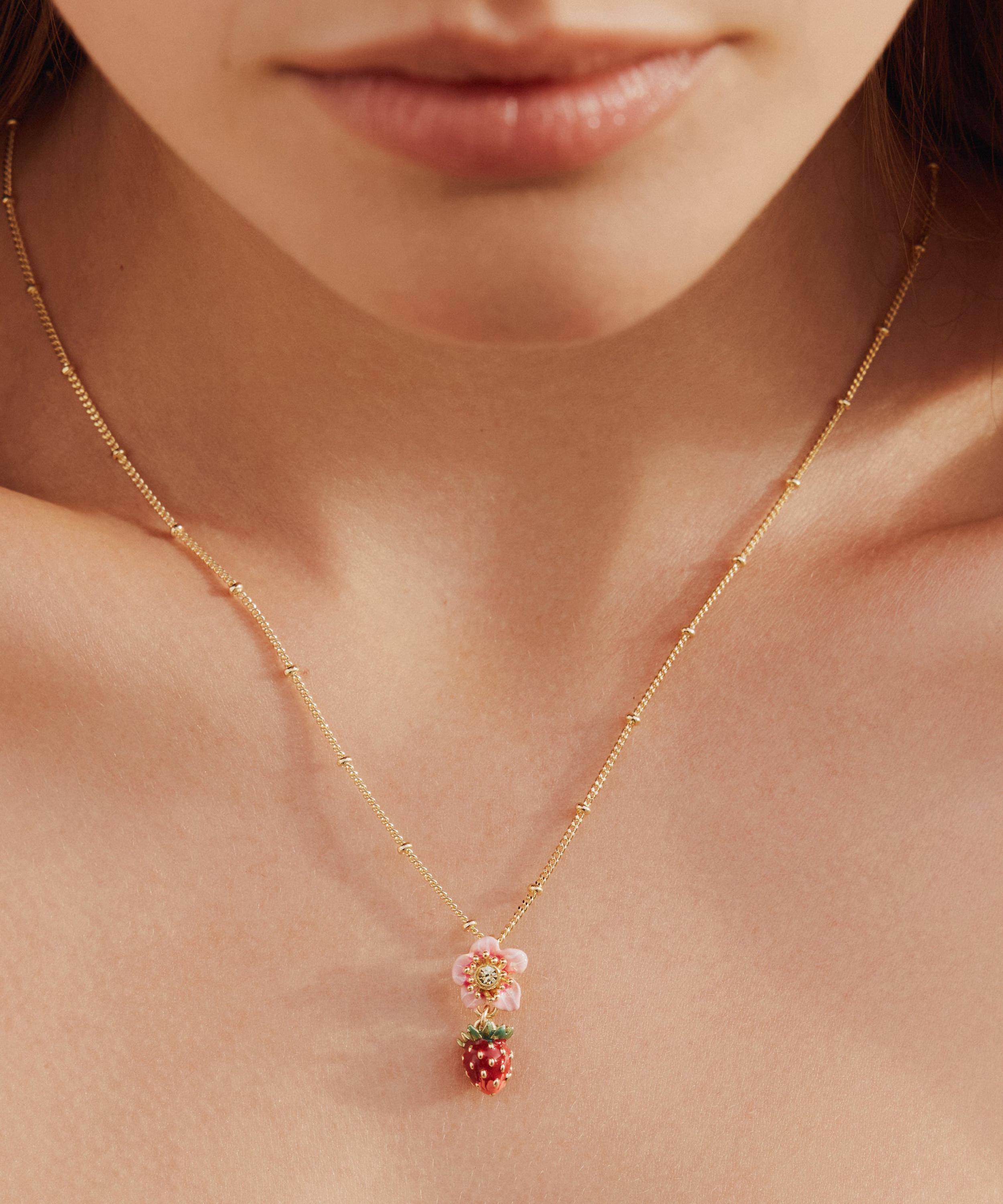 Les N&eacute;r&eacute;ides - Gold-Tone Wild Strawberry and Pink Flower Pendant Necklace image number 1